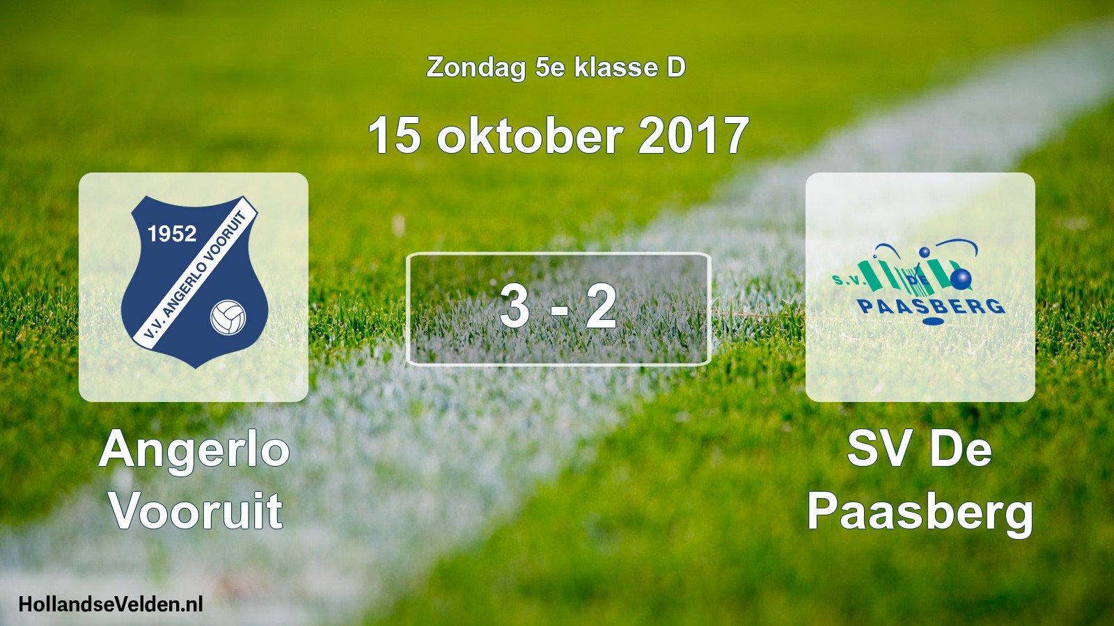 Total number of matches played: Angerlo Vooruit - SV De Paasberg 3 - 2 (15 October 2017)