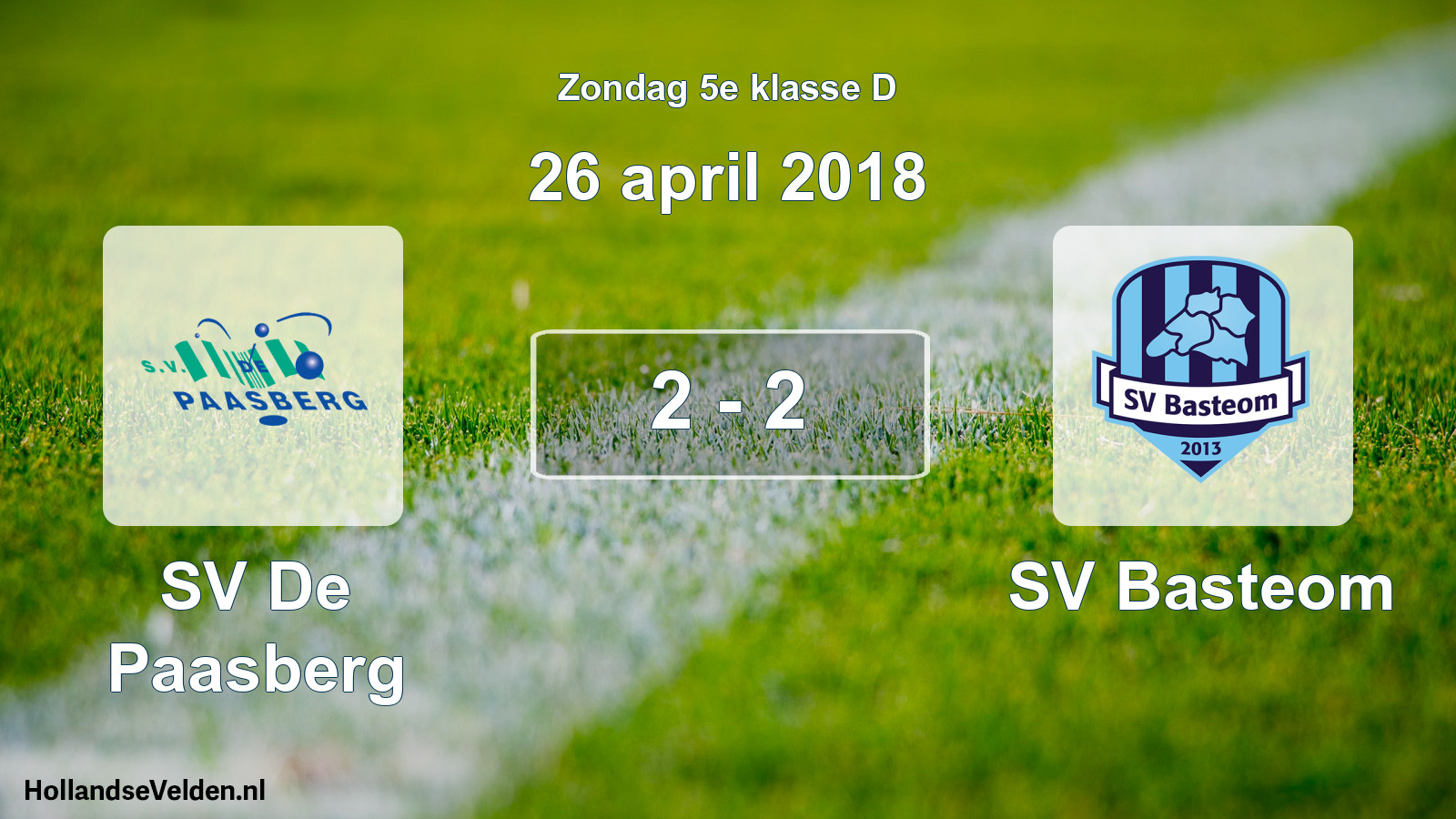 Total number of matches played: SV De Paasberg - SV Basteom 2 - 2 (26 April 2018)