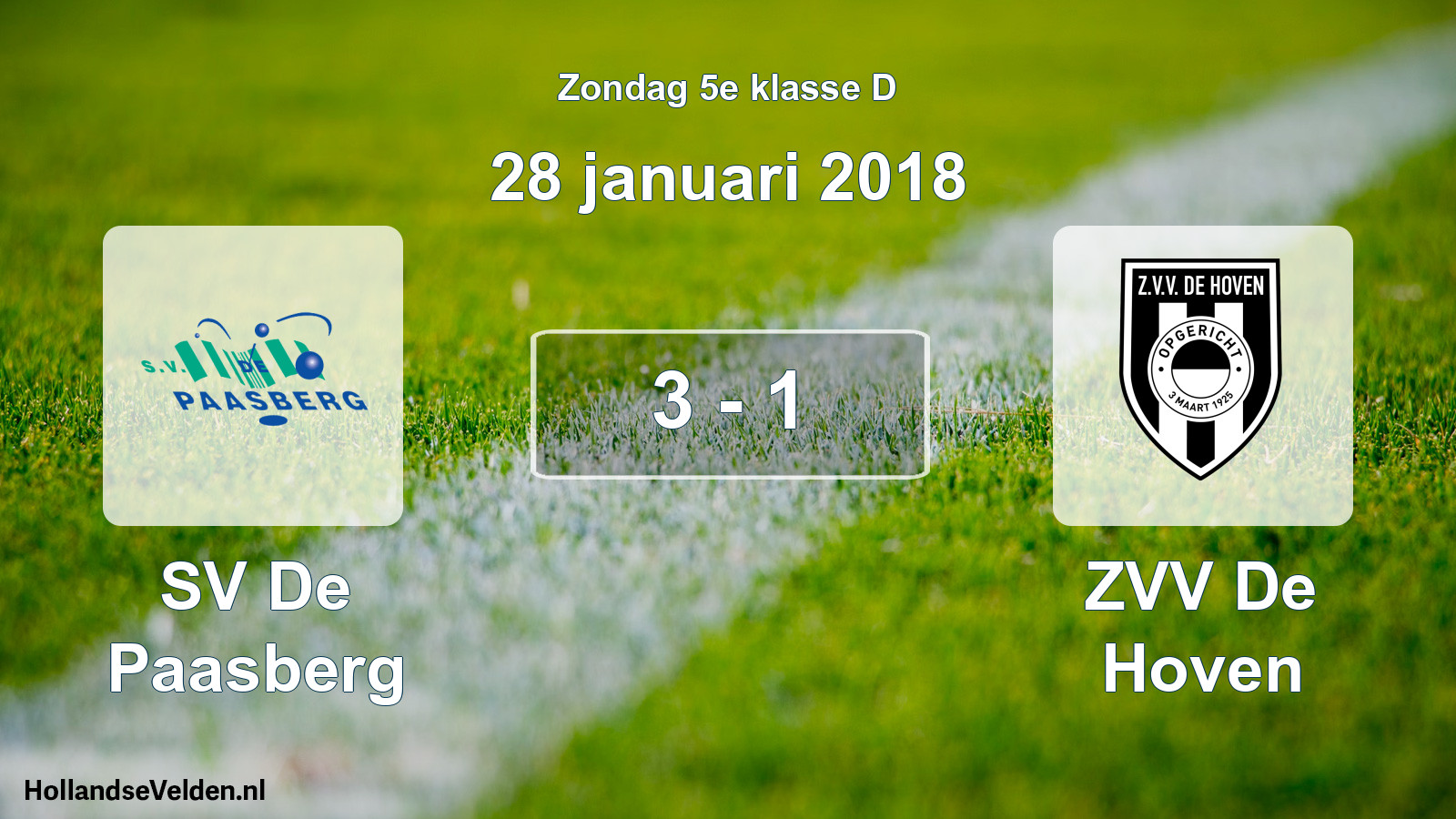 Total number of matches played: SV De Paasberg - ZVV De Hoven 3 - 1 (28 January 2018)