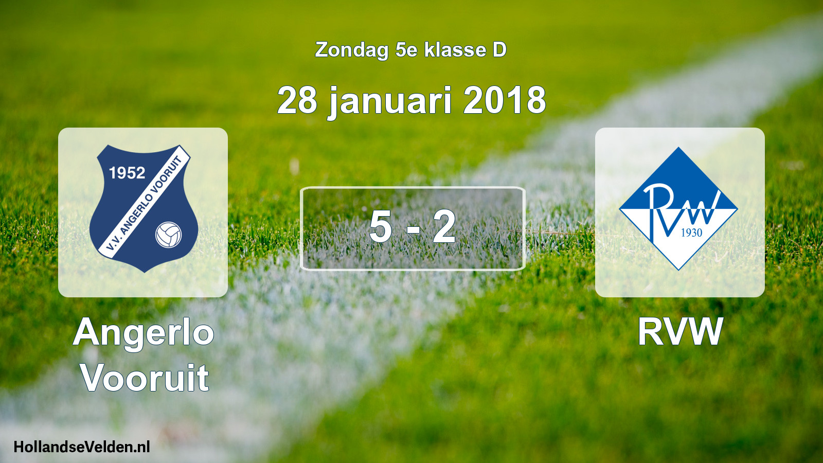 Total number of matches played: Angerlo Vooruit - RVW 5 - 2 (28 January 2018)