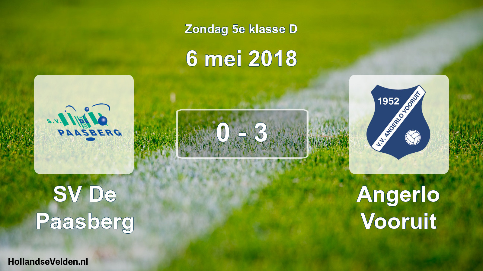 Total number of matches played: SV De Paasberg - Angerlo Vooruit 0 - 3 (6 May 2018)