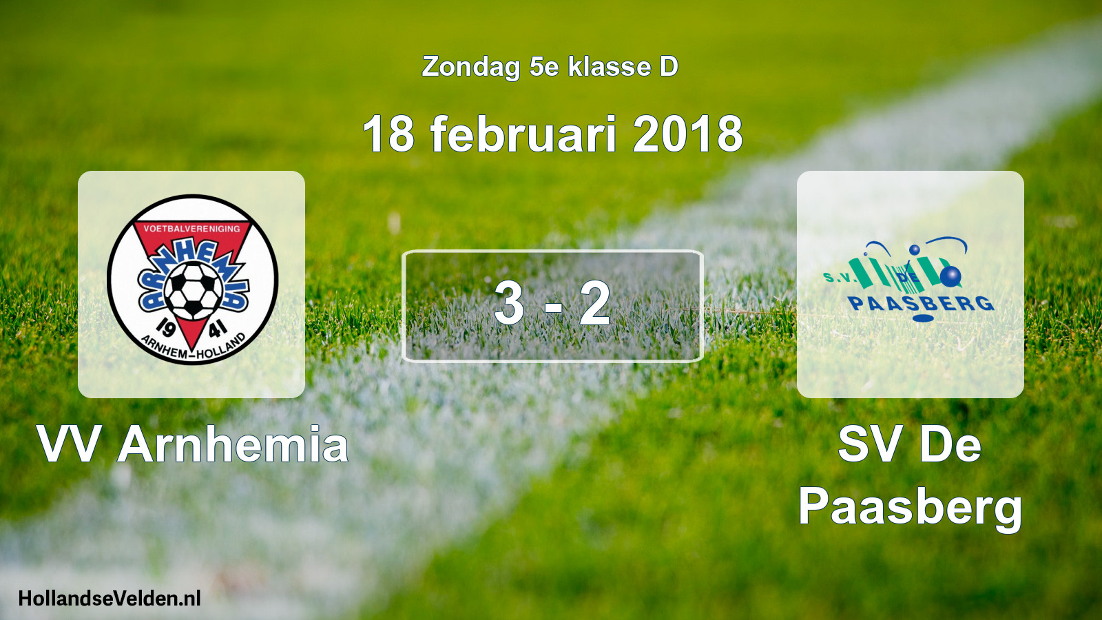 Total number of matches played: VV Arnhemia - SV De Paasberg 3 - 2 (18 February 2018)