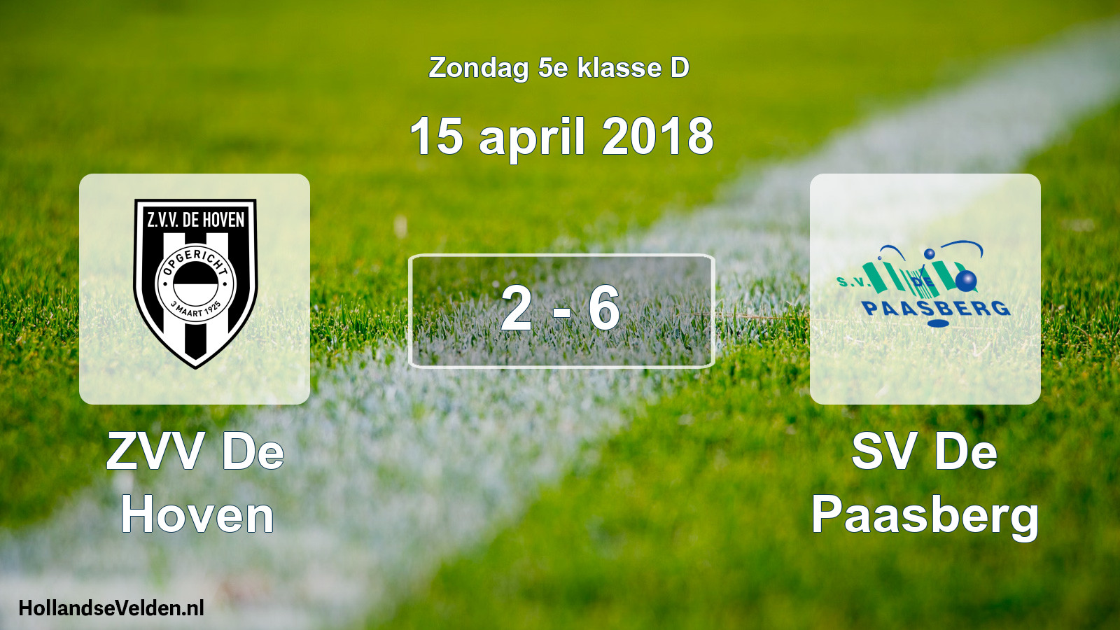 Total number of matches played: ZVV De Hoven - SV De Paasberg 2 - 6 (15 April 2018)