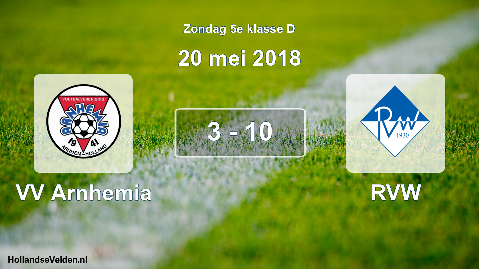 Total number of matches played: VV Arnhemia - RVW 3 - 10 (20 May 2018)