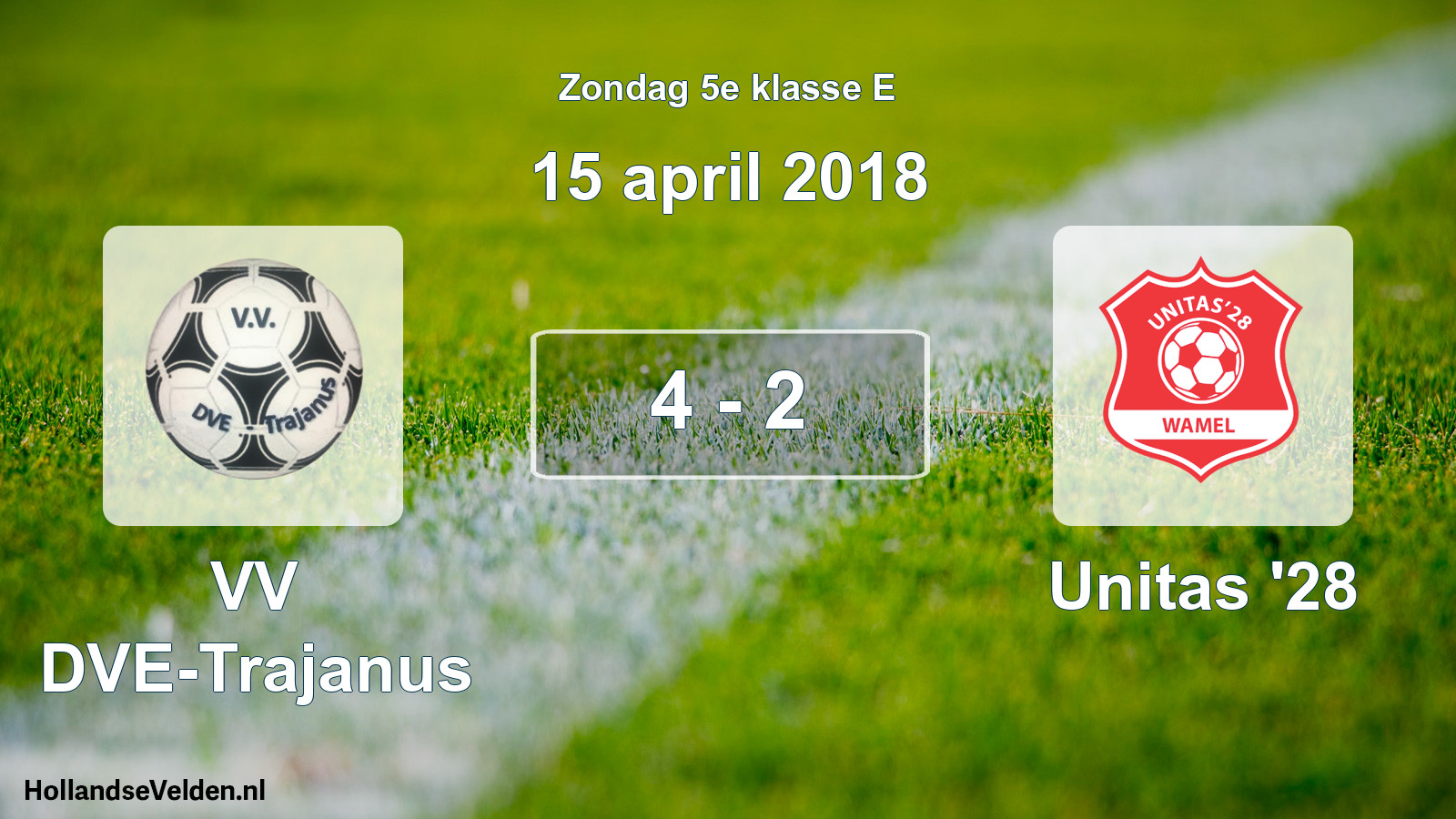 Total number of matches played: VV DVE-Trajanus - Unitas '28 4 - 2 (15 April 2018)