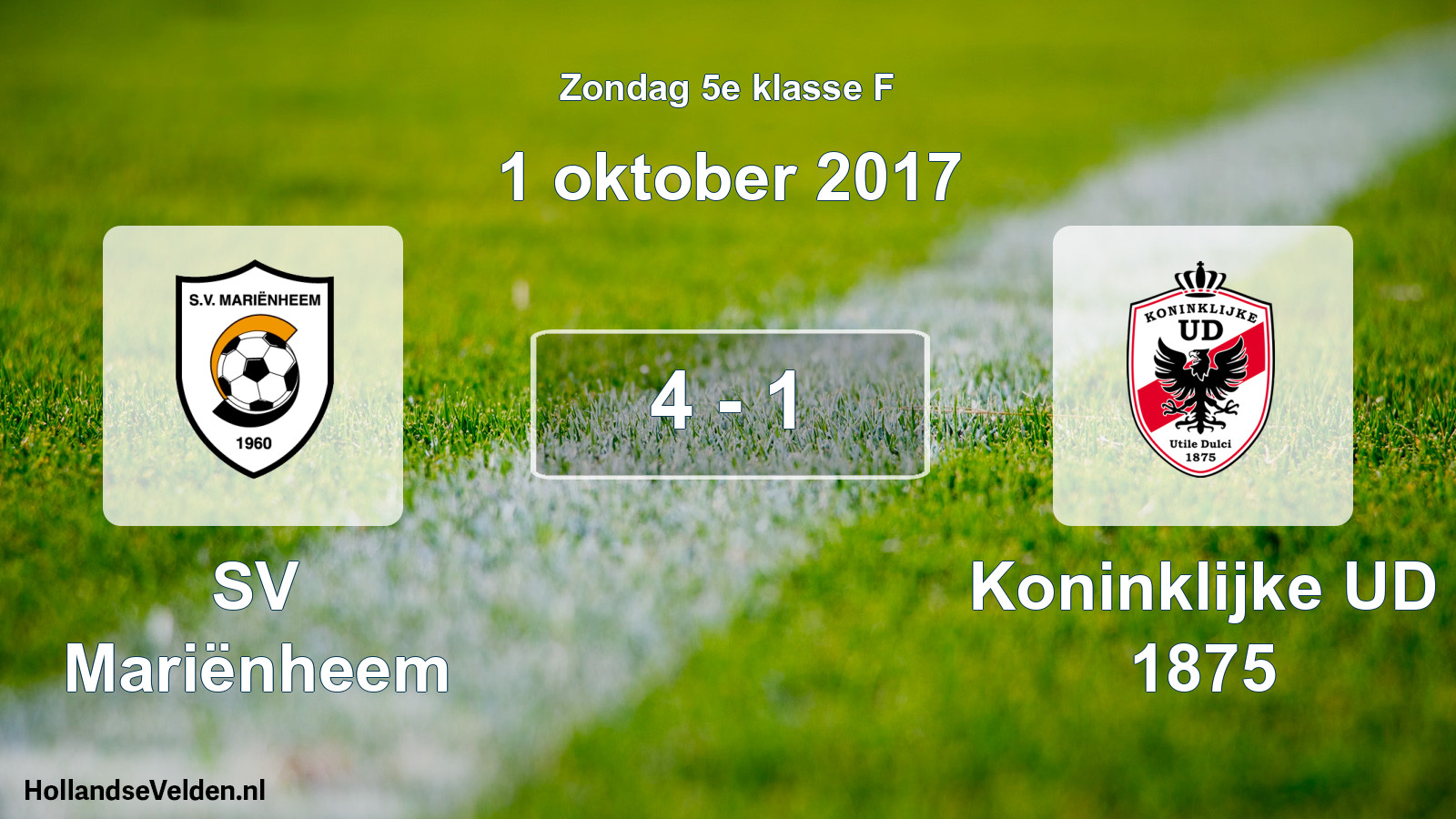 Total number of matches played: SV Mariënheem - Koninklijke UD 1875 4 - 1 (1 October 2017)