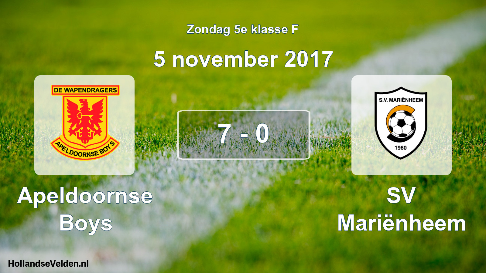 Total number of matches played: Apeldoornse Boys - SV Mariënheem 7 - 0 (5 November 2017)