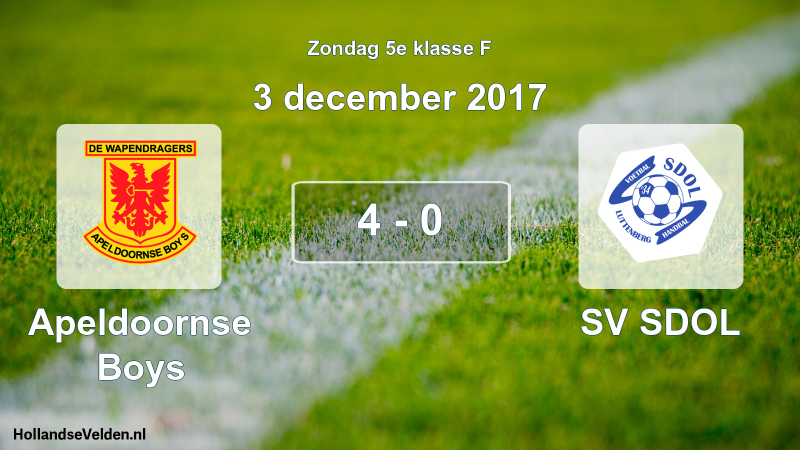 Total number of matches played: Apeldoornse Boys - SV SDOL 4 - 0 (3 December 2017)
