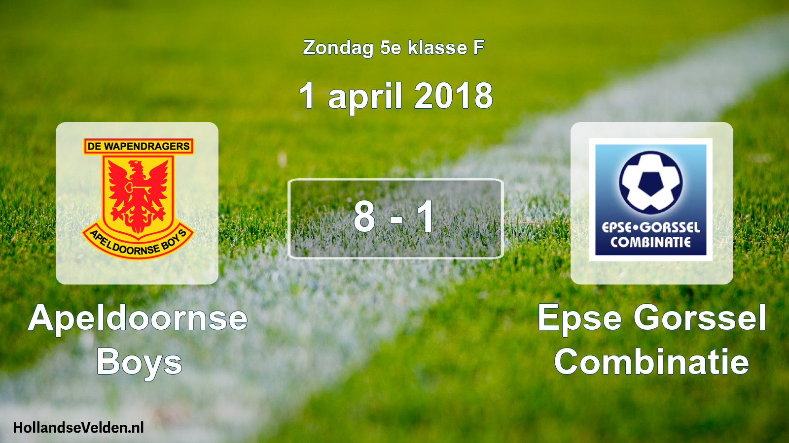 Total number of matches played: Apeldoornse Boys - Epse Gorssel Combinatie 8 - 1 (1 April 2018)