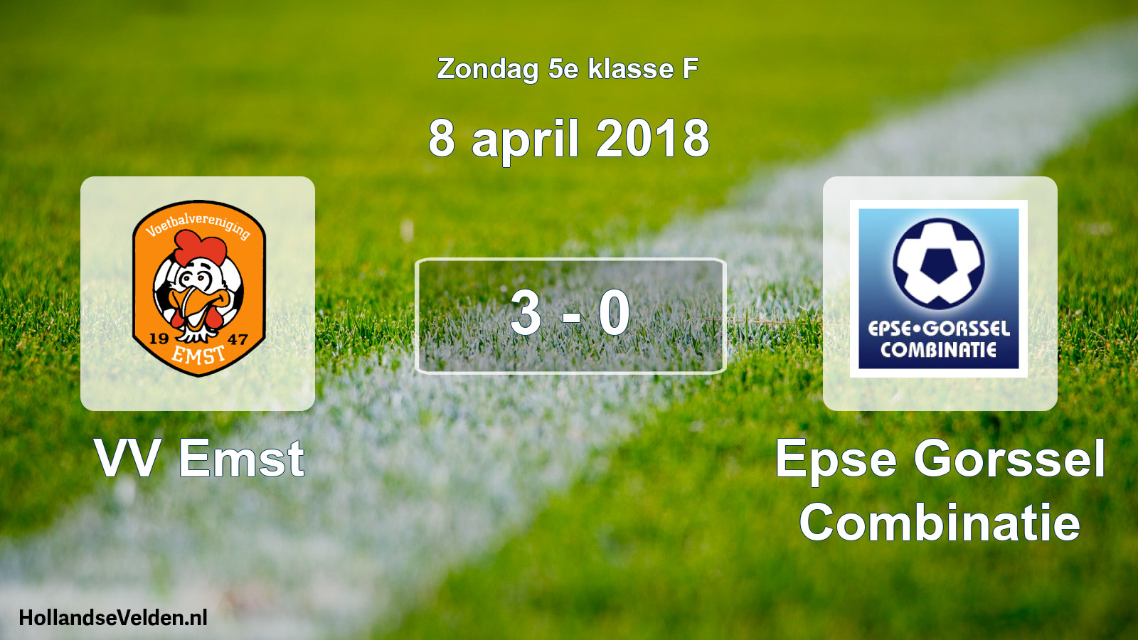 Total number of matches played: VV Emst - Epse Gorssel Combinatie 3 - 0 (8 April 2018)