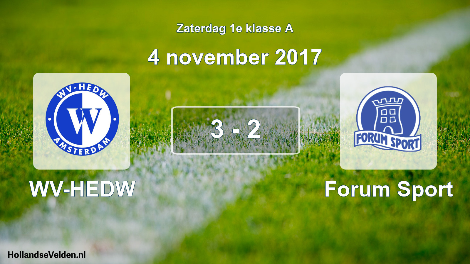 Total number of matches played: WV-HEDW - Forum Sport 3 - 2 (4 November 2017)