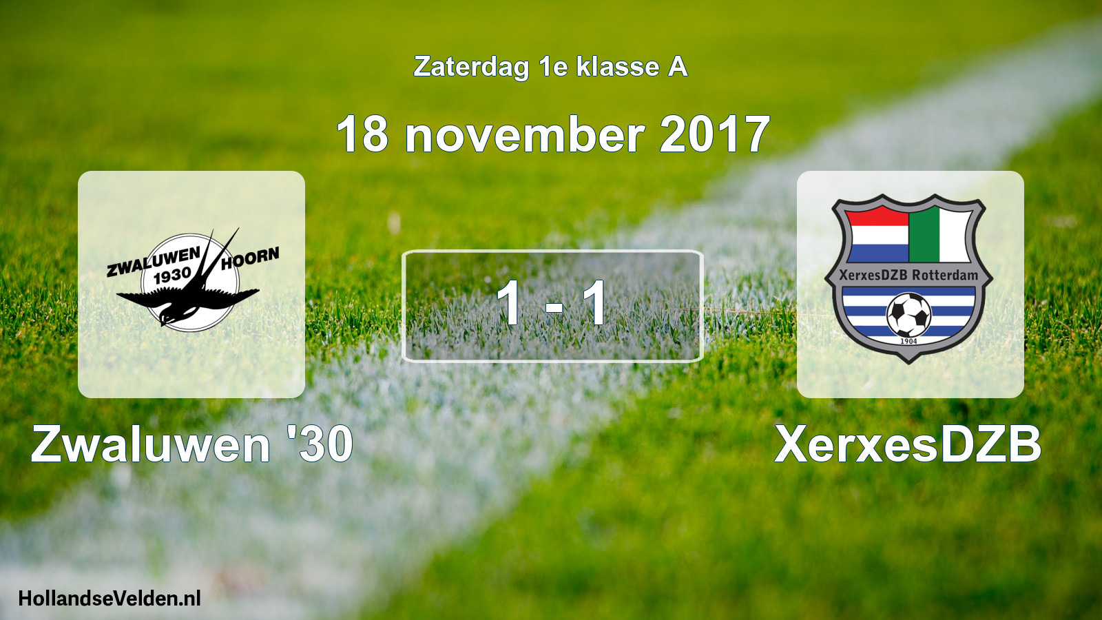 Total number of matches played: Zwaluwen '30 - XerxesDZB 1 - 1 (18 November 2017)