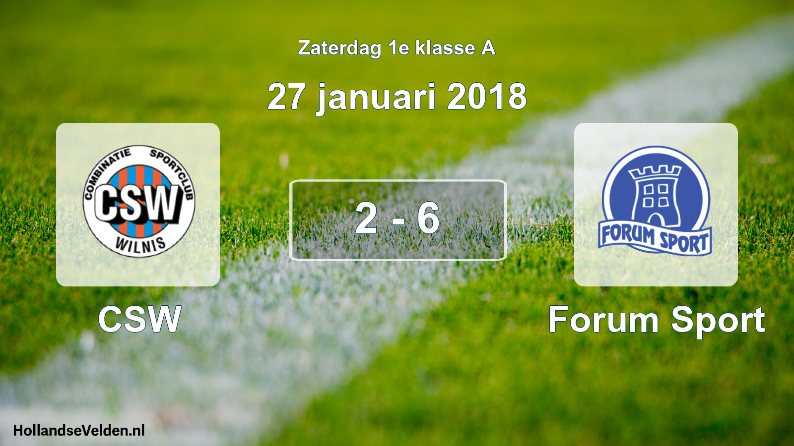 Total number of matches played: CSW - Forum Sport 2 - 6 (27 January 2018)