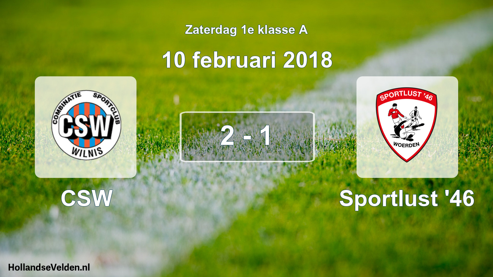 Total number of matches played: CSW - Sportlust '46 2 - 1 (10 February 2018)