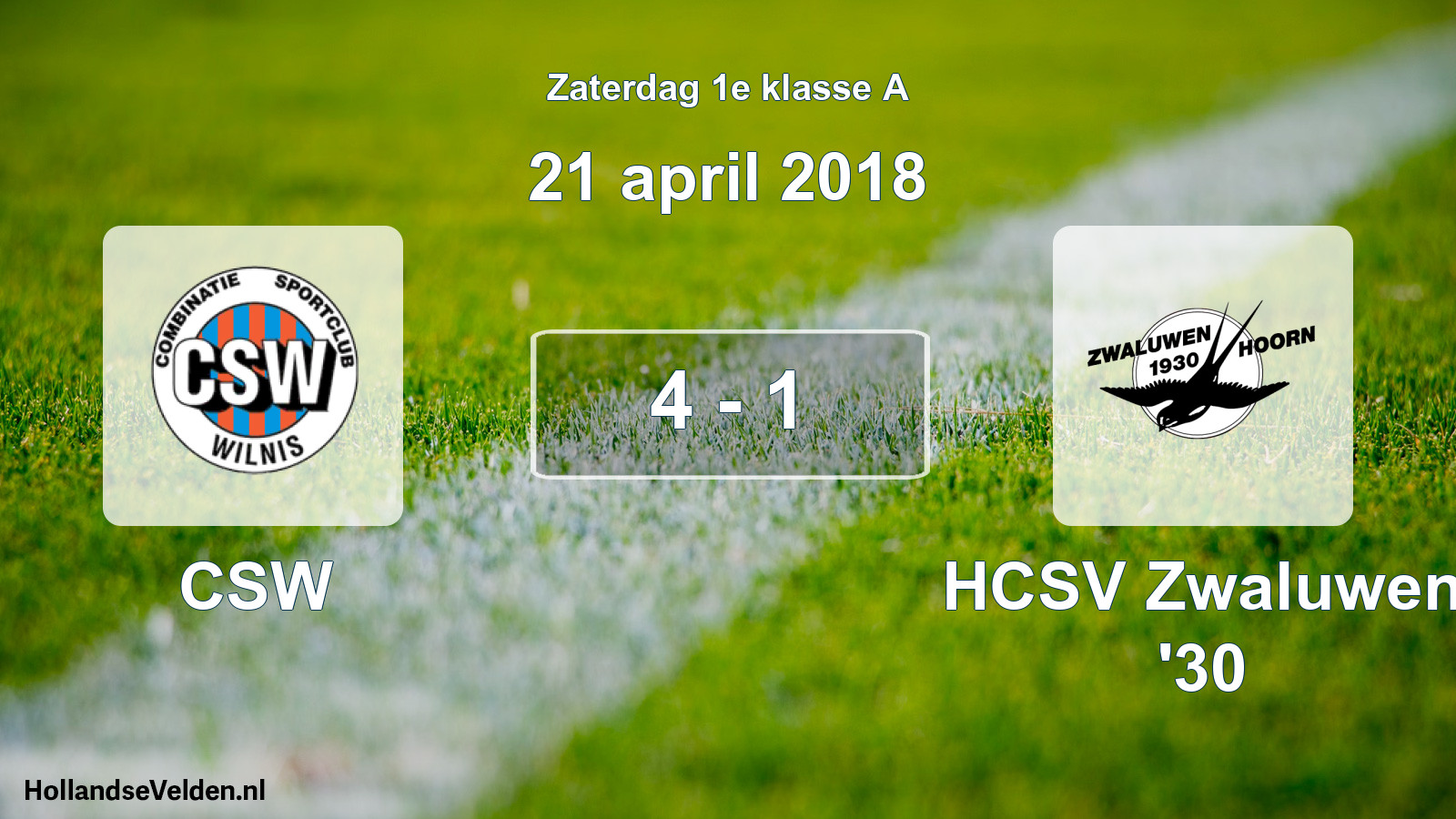 Total number of matches played: CSW - Zwaluwen '30 4 - 1 (21 April 2018)