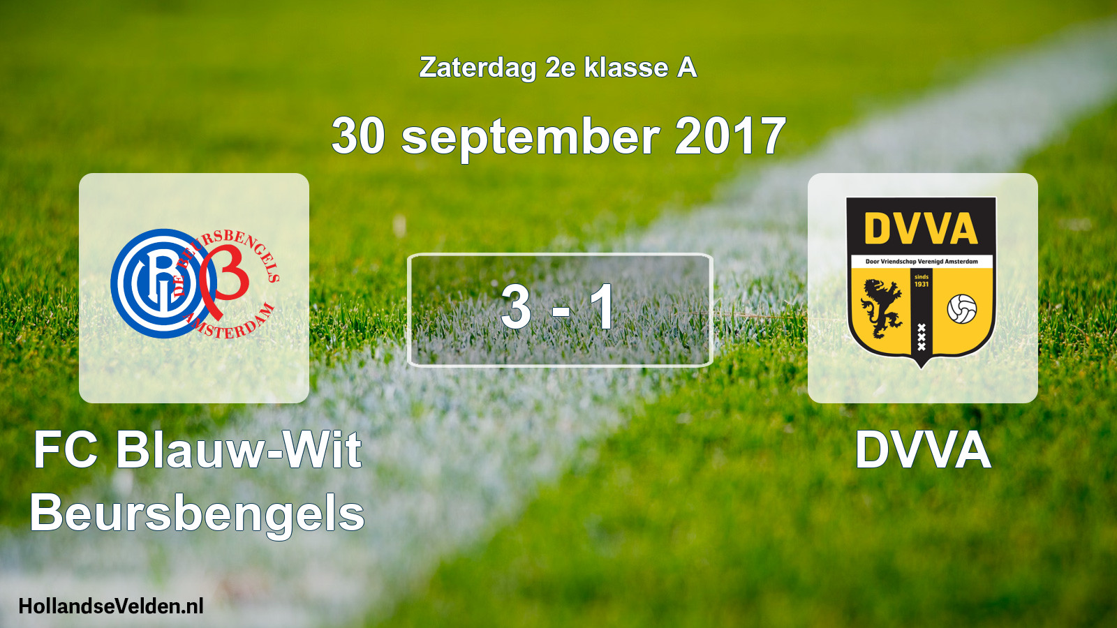 Total number of matches played: FC Blauw-Wit Beursbengels - DVVA 3 - 1 (30 September 2017)