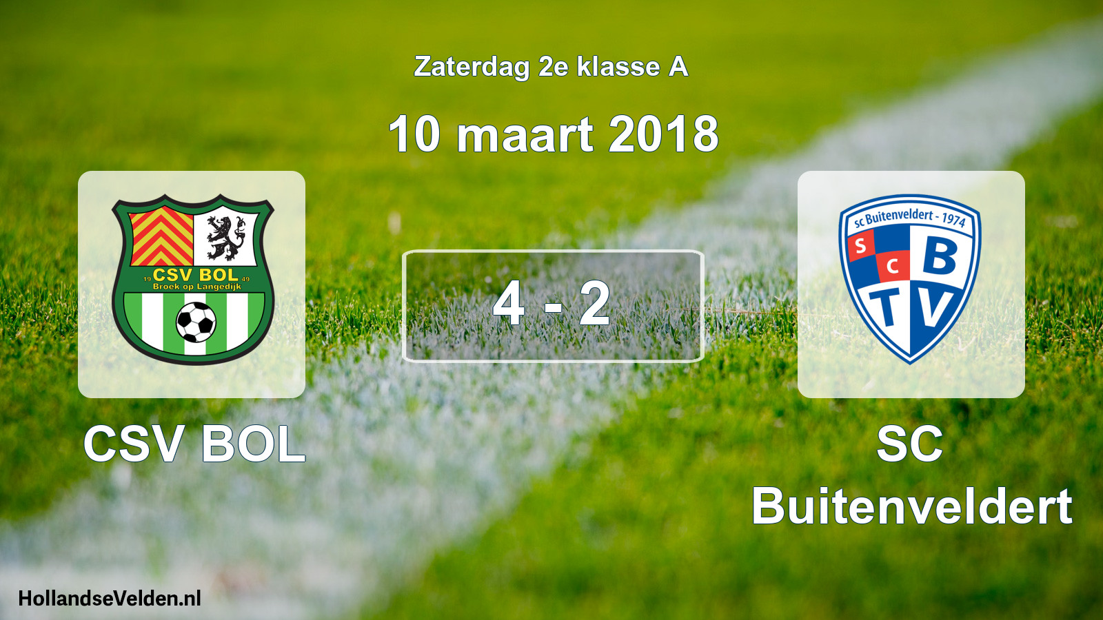 Total number of matches played: CSV BOL - SC Buitenveldert 4 - 2 (10 March 2018)