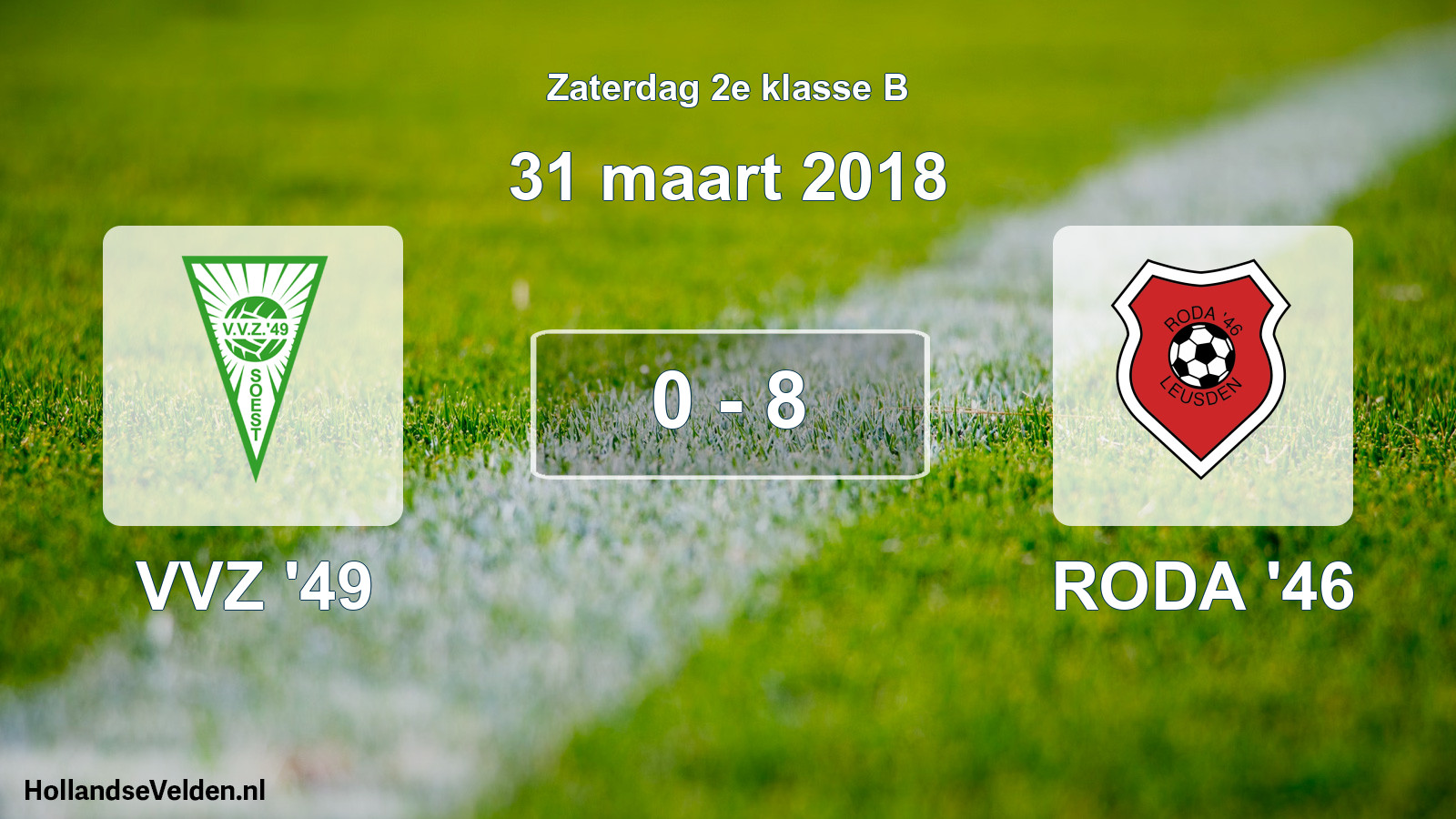 Total number of matches played: VVZ '49 - RODA '46 0 - 8 (31 March 2018)