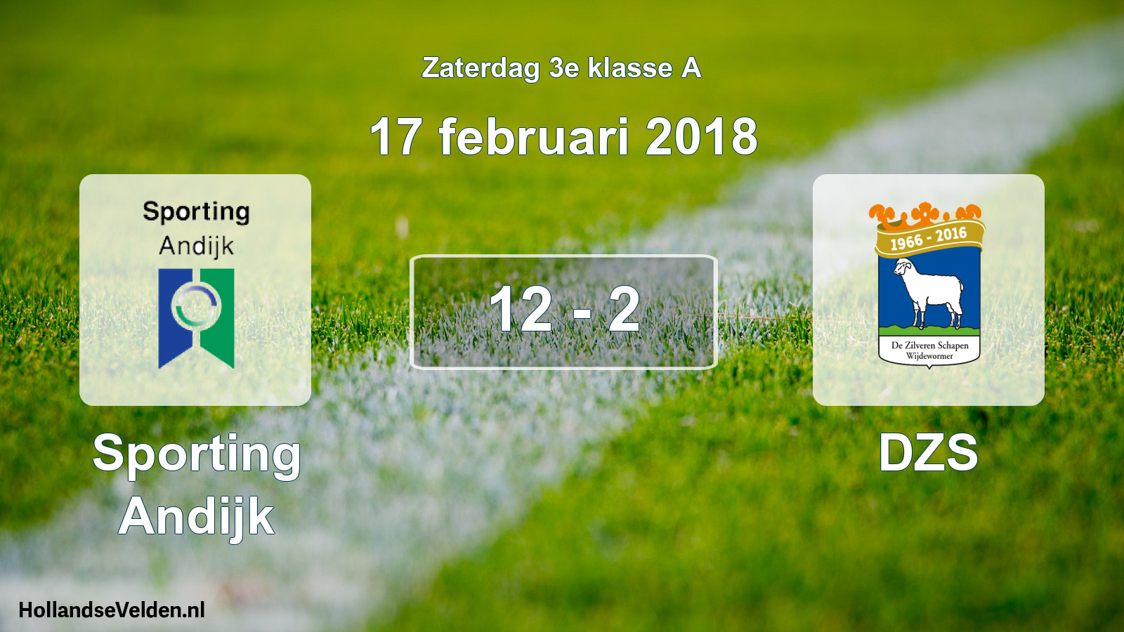 Total number of matches played: Sporting Andijk - DZS 12 - 2 (17 February 2018)