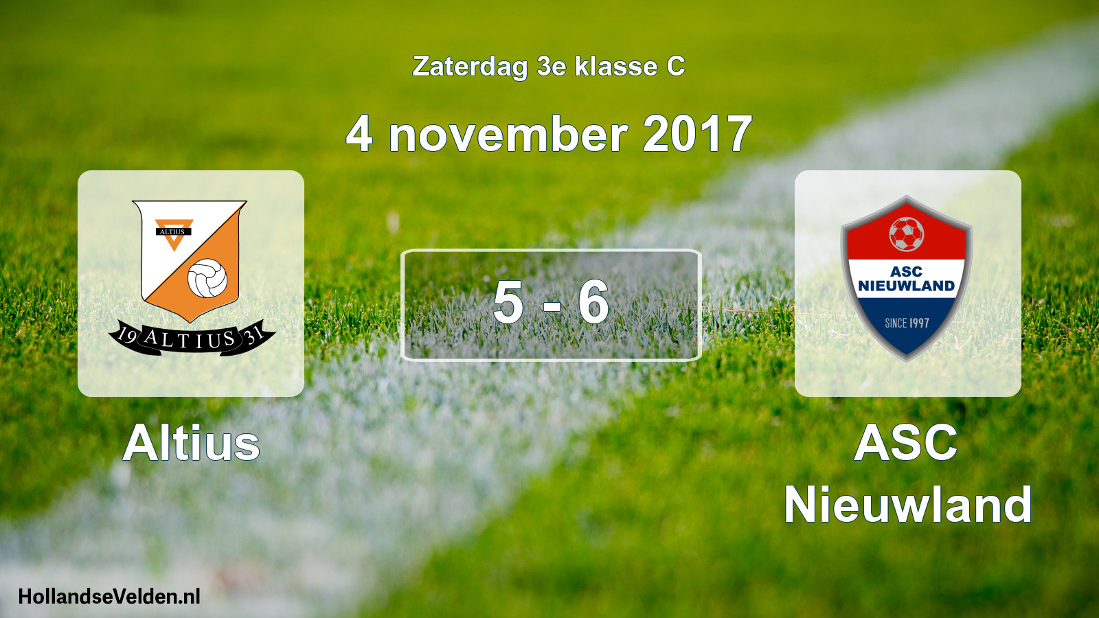 Total number of matches played: Altius - ASC Nieuwland 5 - 6 (4 November 2017)