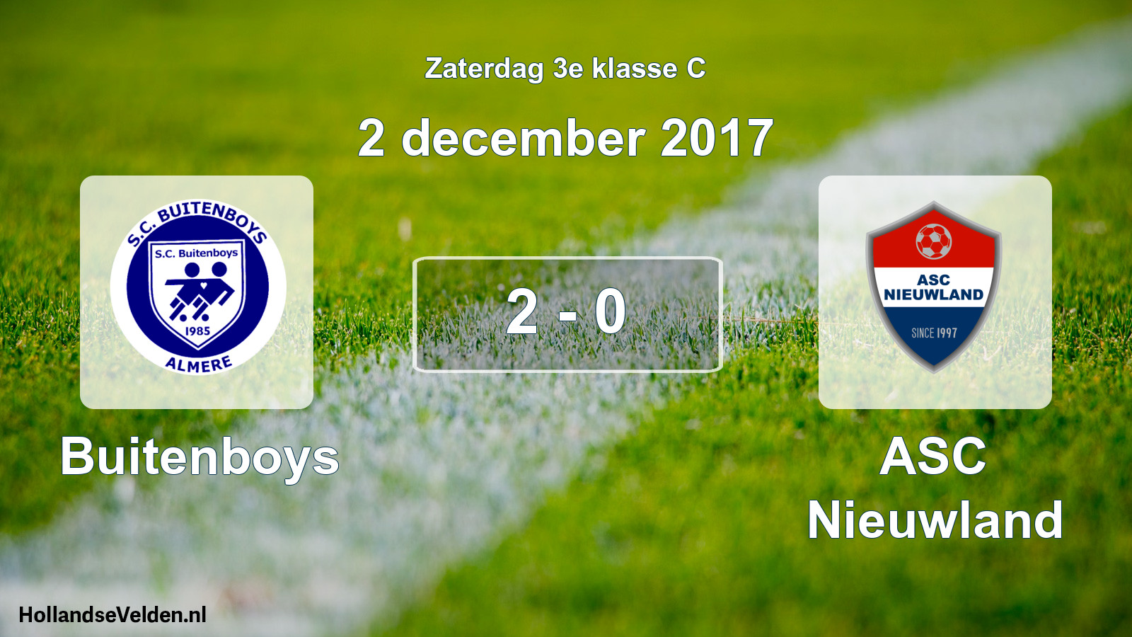Total number of matches played: Buitenboys - ASC Nieuwland 2 - 0 (2 December 2017)