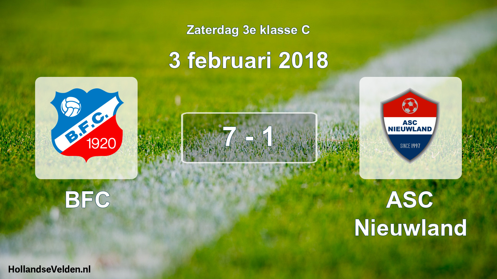 Total number of matches played: BFC - ASC Nieuwland 7 - 1 (3 February 2018)