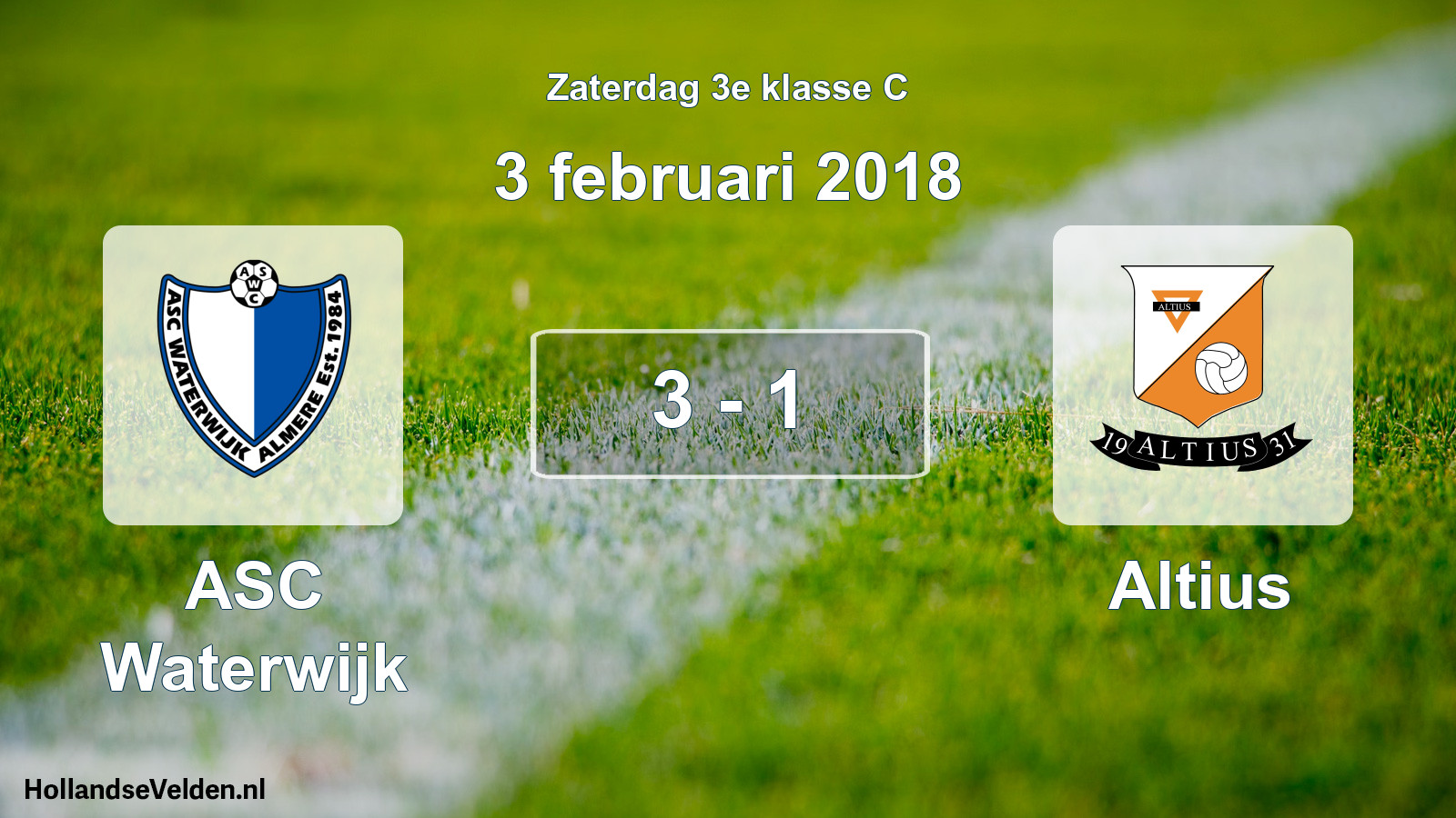 Total number of matches played: ASC Waterwijk - Altius 3 - 1 (3 February 2018)