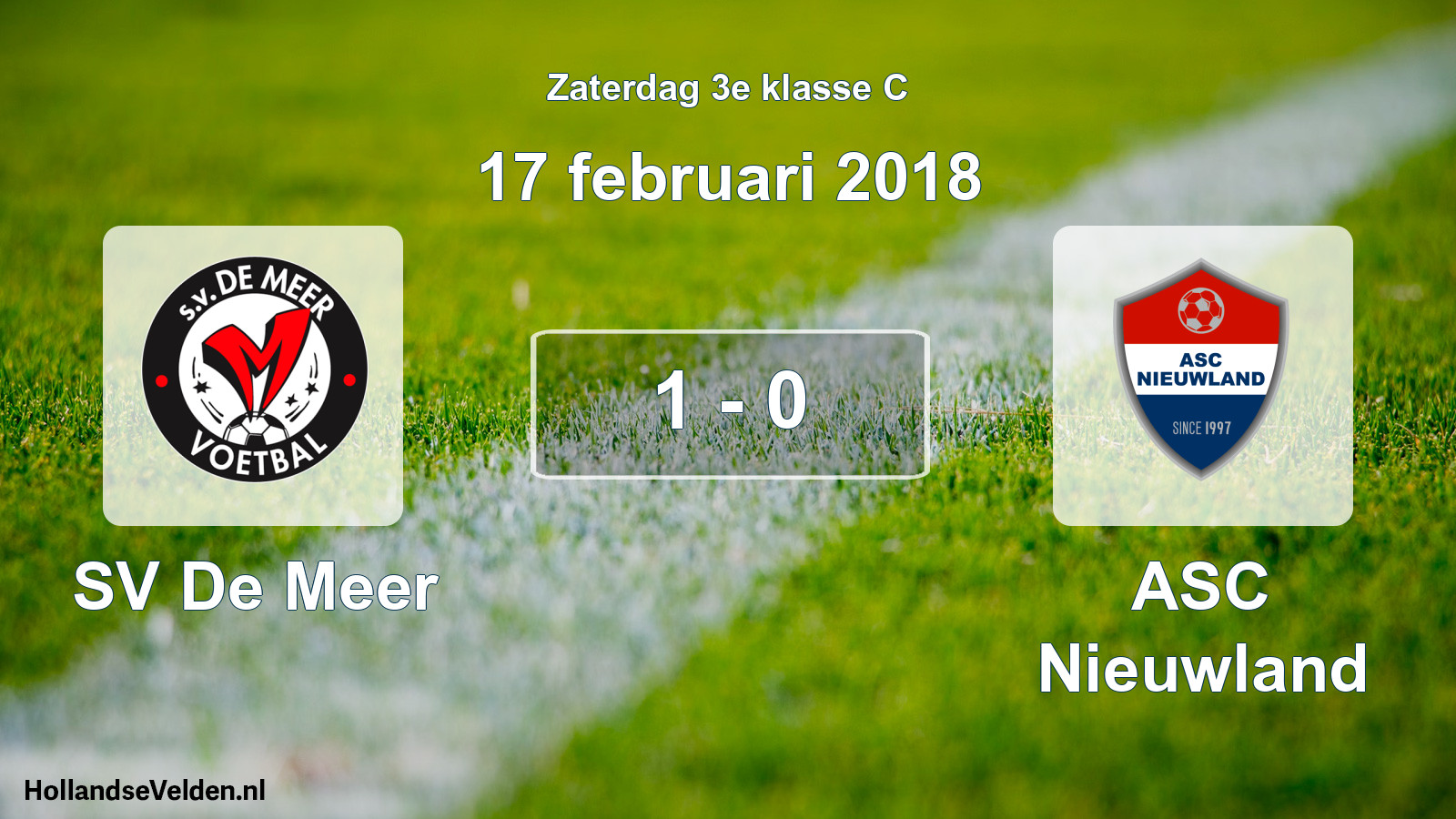 Total number of matches played: SV De Meer - ASC Nieuwland 1 - 0 (17 February 2018)