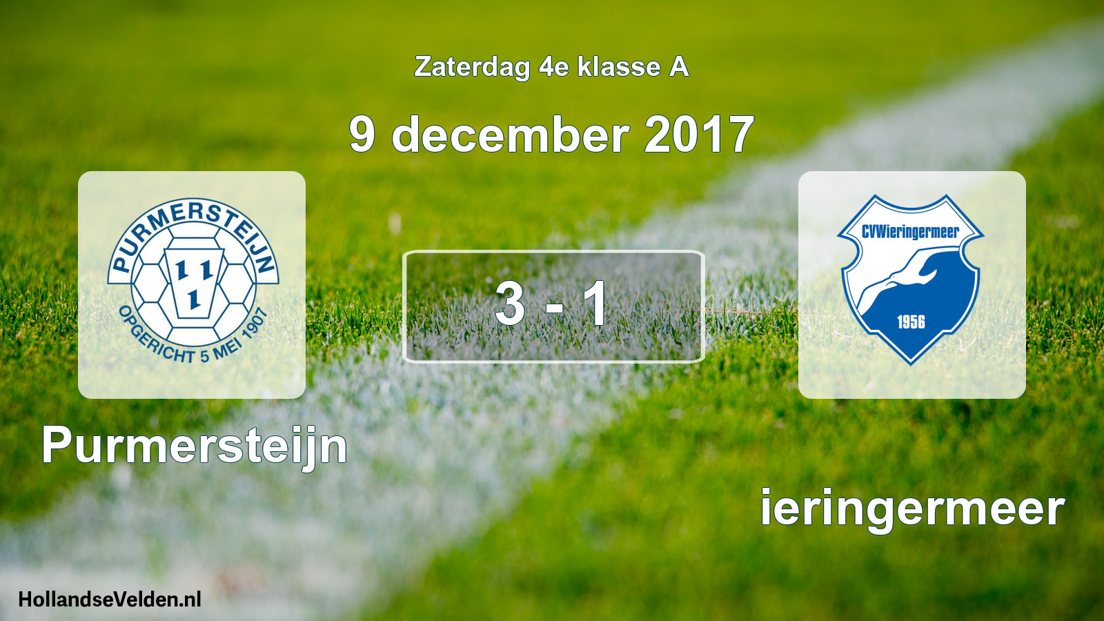 Total number of matches played: Purmersteijn - Wieringermeer 3 - 1 (9 December 2017)