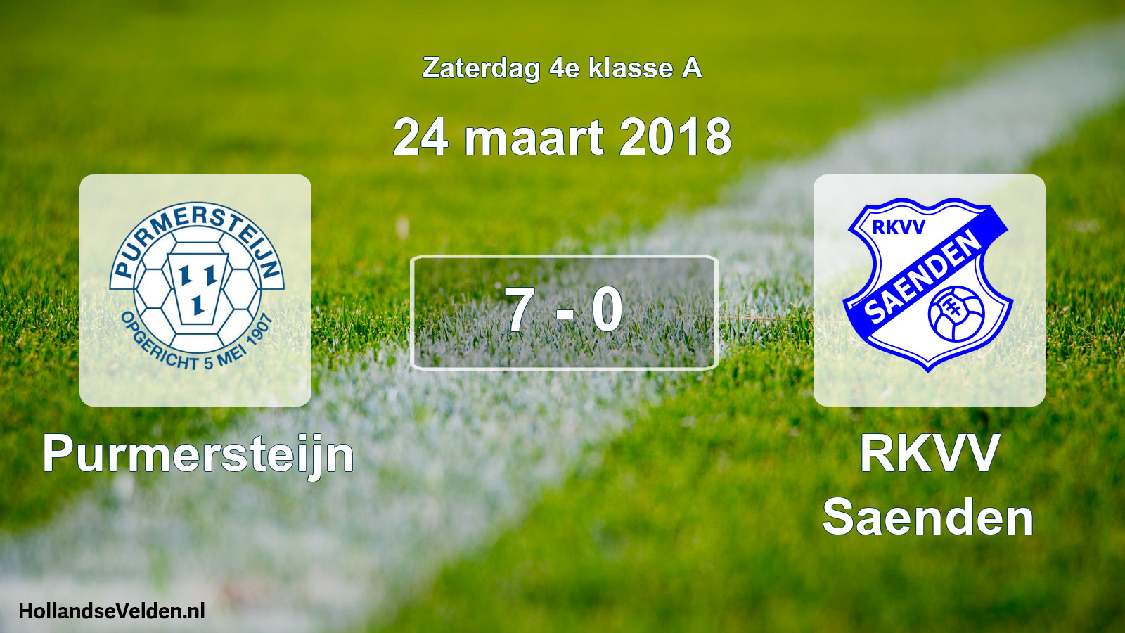 Total number of matches played: Purmersteijn - RKVV Saenden 7 - 0 (24 March 2018)