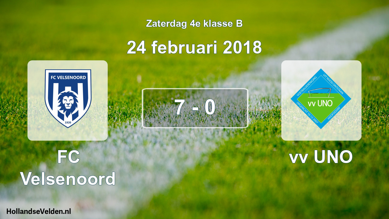 Total number of matches played: FC Velsenoord - vv UNO 7 - 0 (24 February 2018)