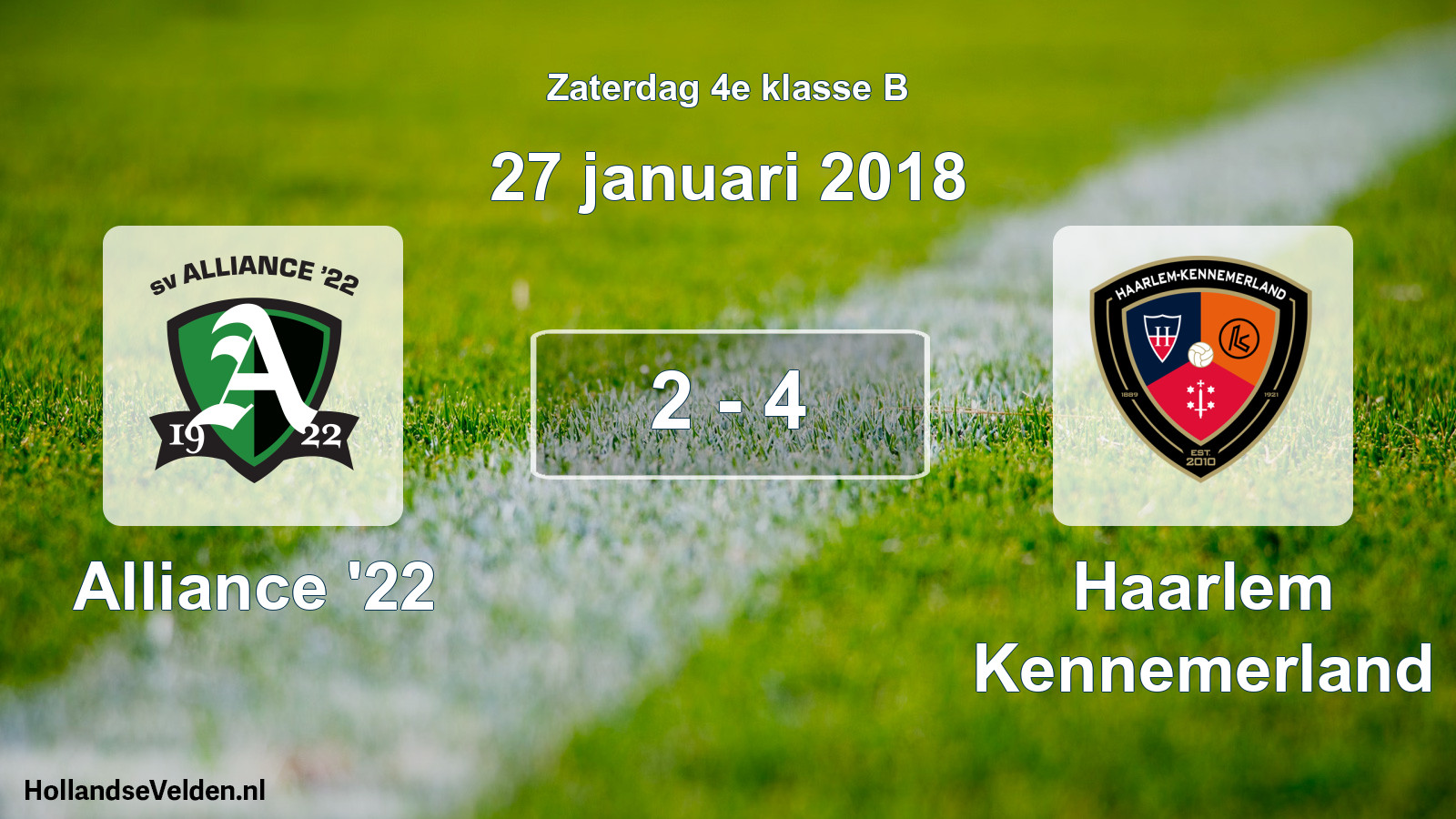Total number of matches played: Alliance '22 - Haarlem Kennemerland 2 - 4 (27 January 2018)