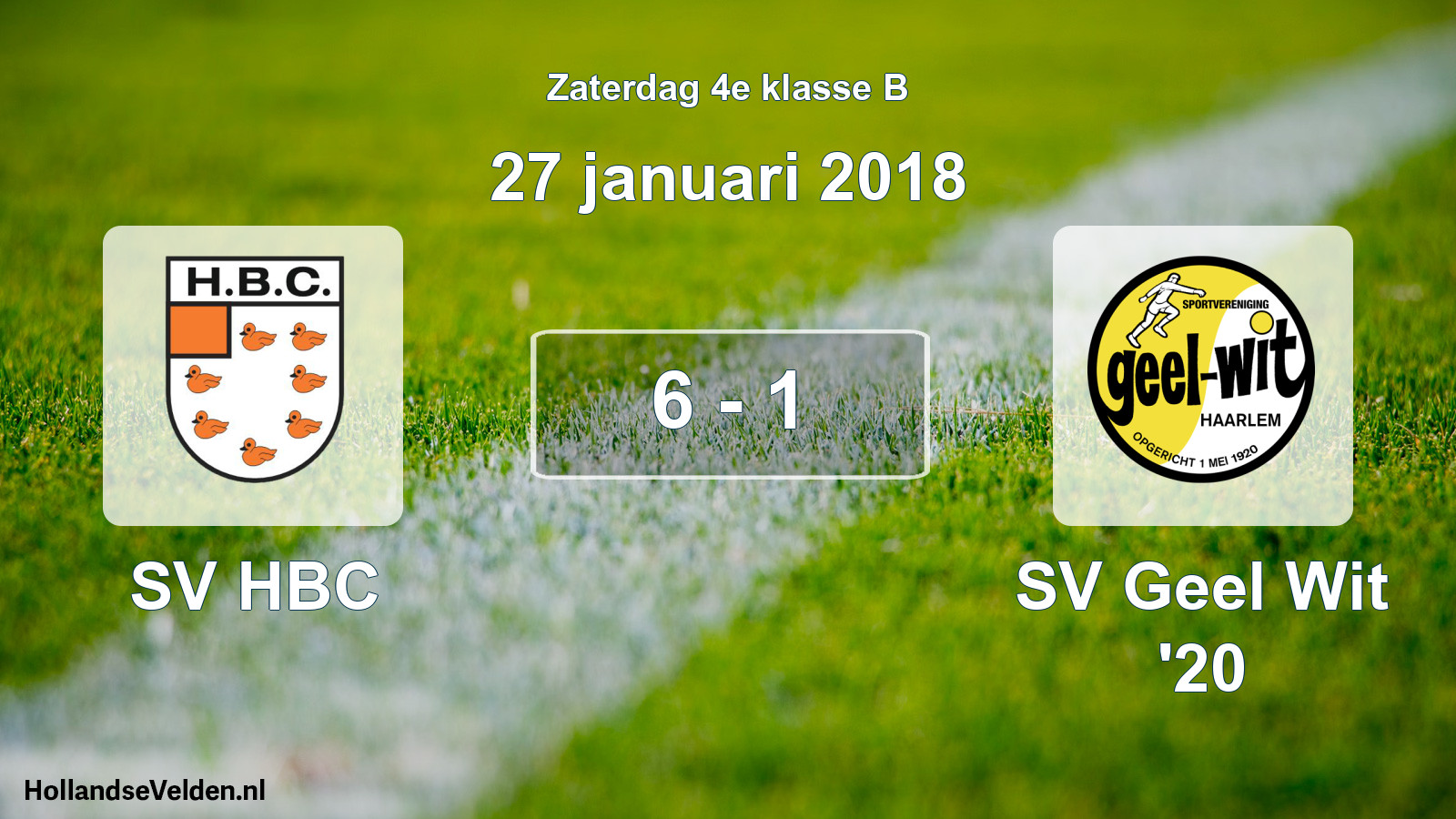 Total number of matches played: SV HBC - SV Geel Wit '20 6 - 1 (27 January 2018)
