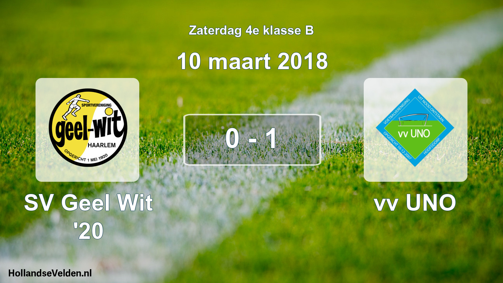 Total number of matches played: SV Geel Wit '20 - vv UNO 0 - 1 (10 March 2018)