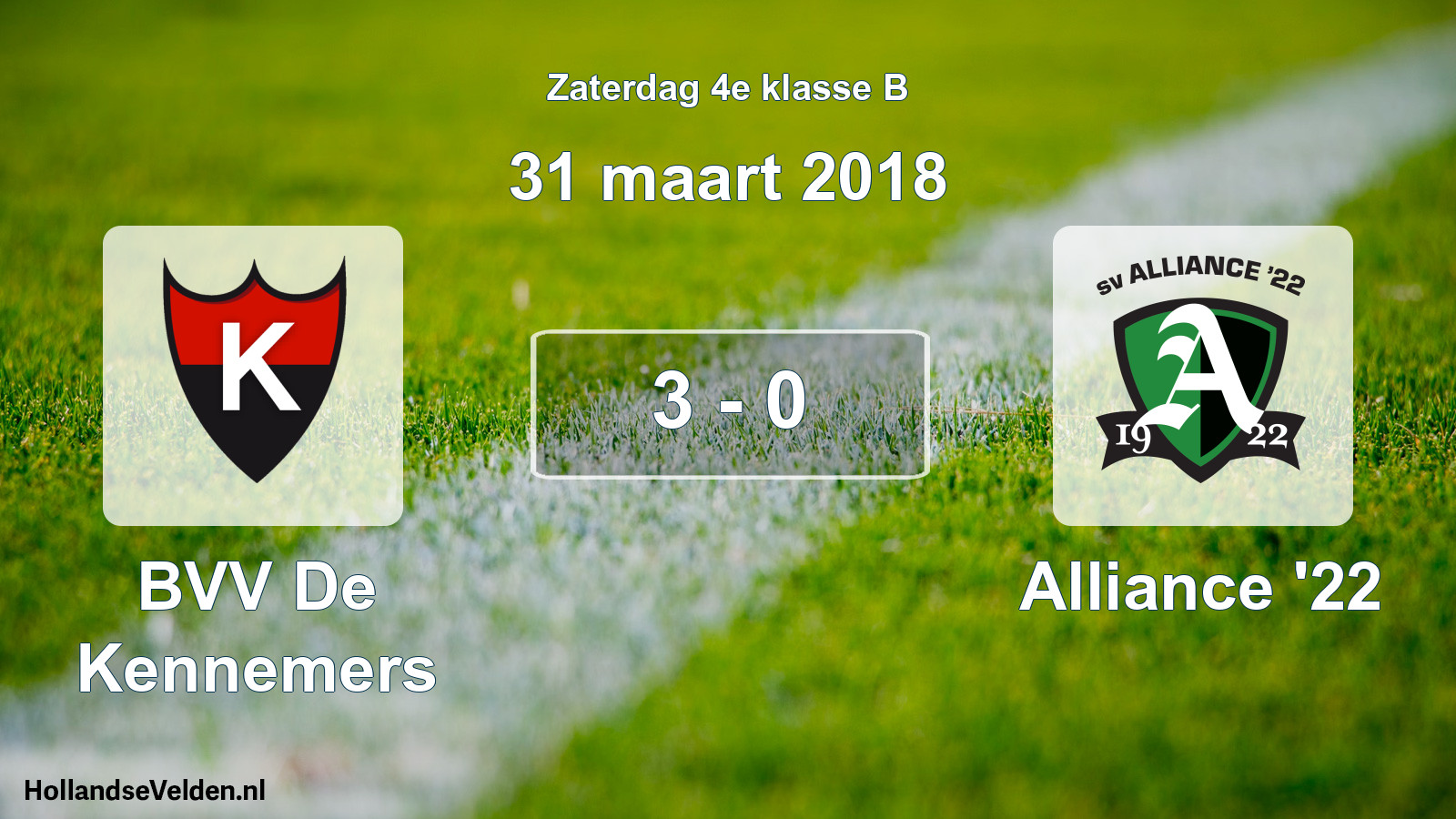 Total number of matches played: BVV De Kennemers - Alliance '22 3 - 0 (31 March 2018)