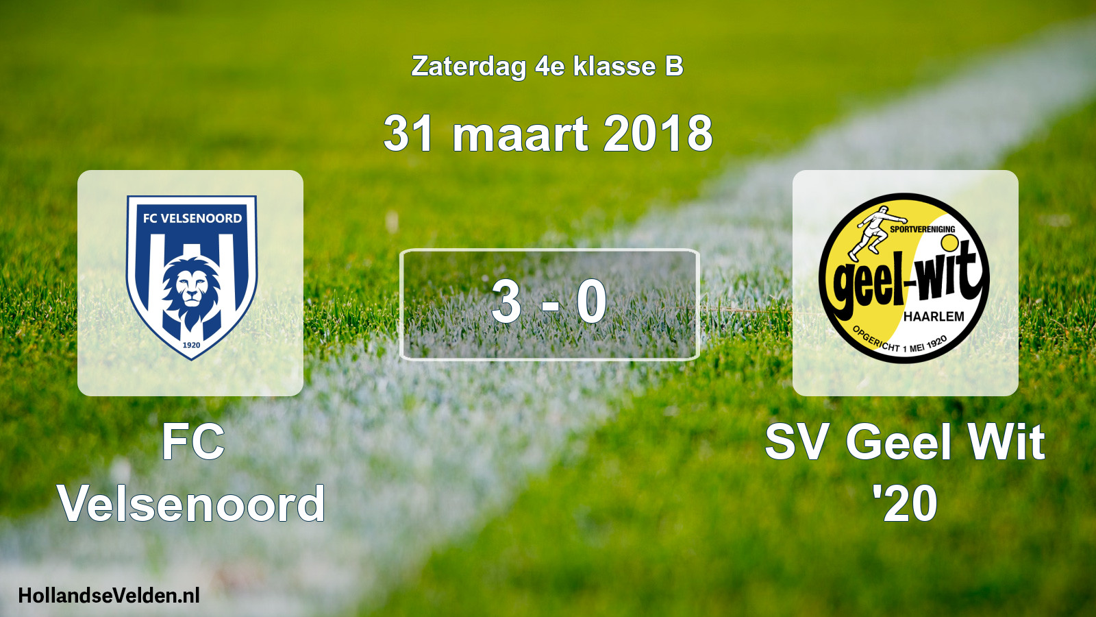 Total number of matches played: FC Velsenoord - SV Geel Wit '20 3 - 0 (31 March 2018)
