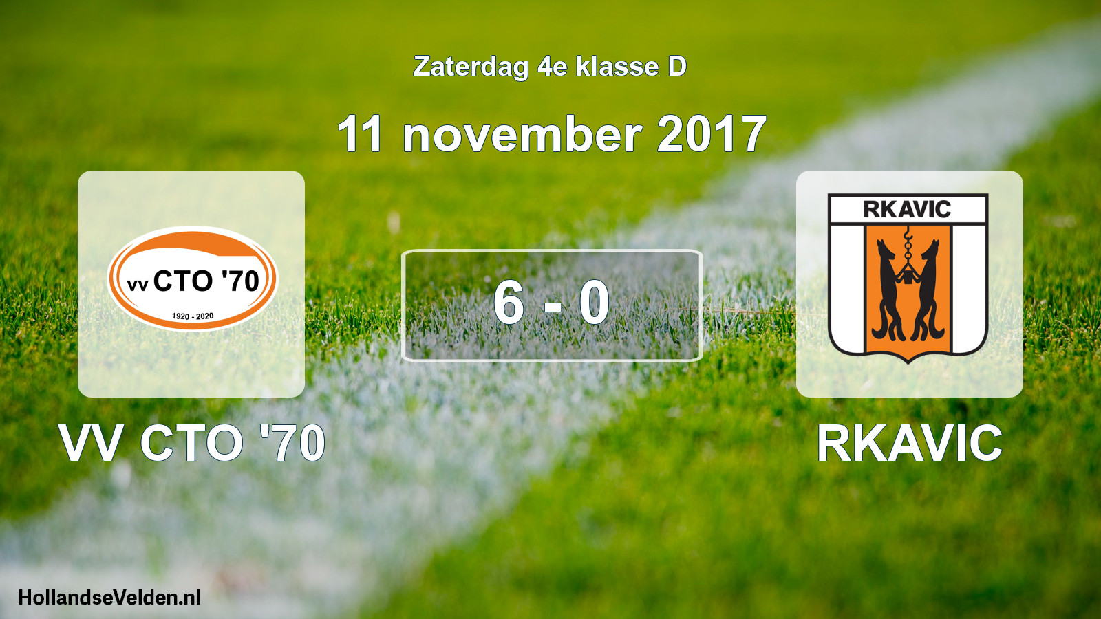 Total number of matches played: VV CTO '70 - RKAVIC 6 - 0 (11 November 2017)