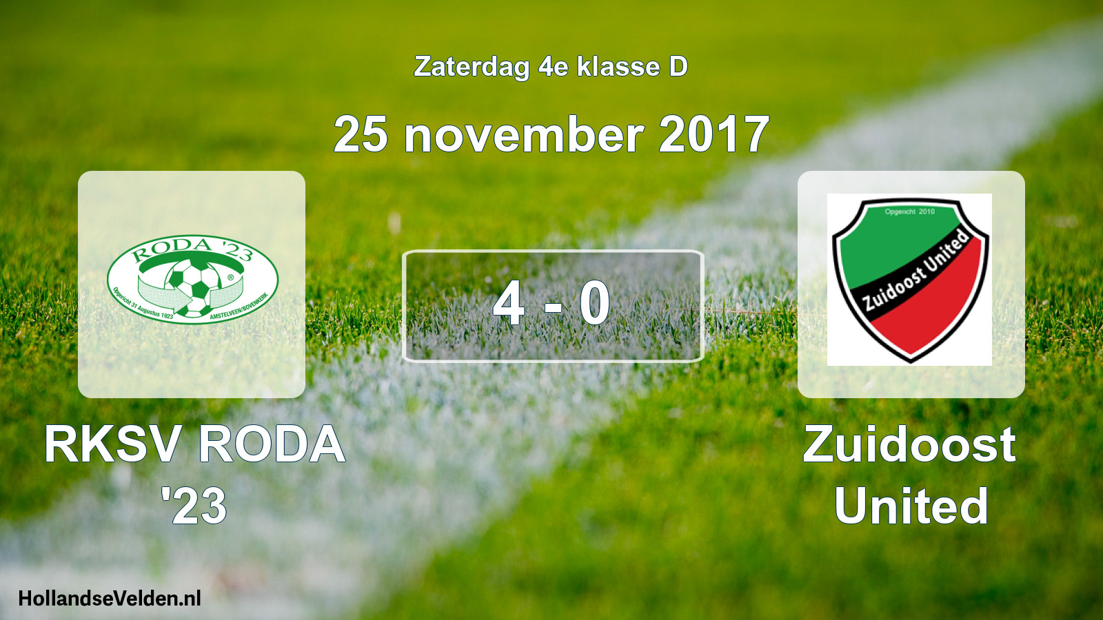 Total number of matches played: RKSV RODA '23 - Zuidoost United 4 - 0 (25 November 2017)