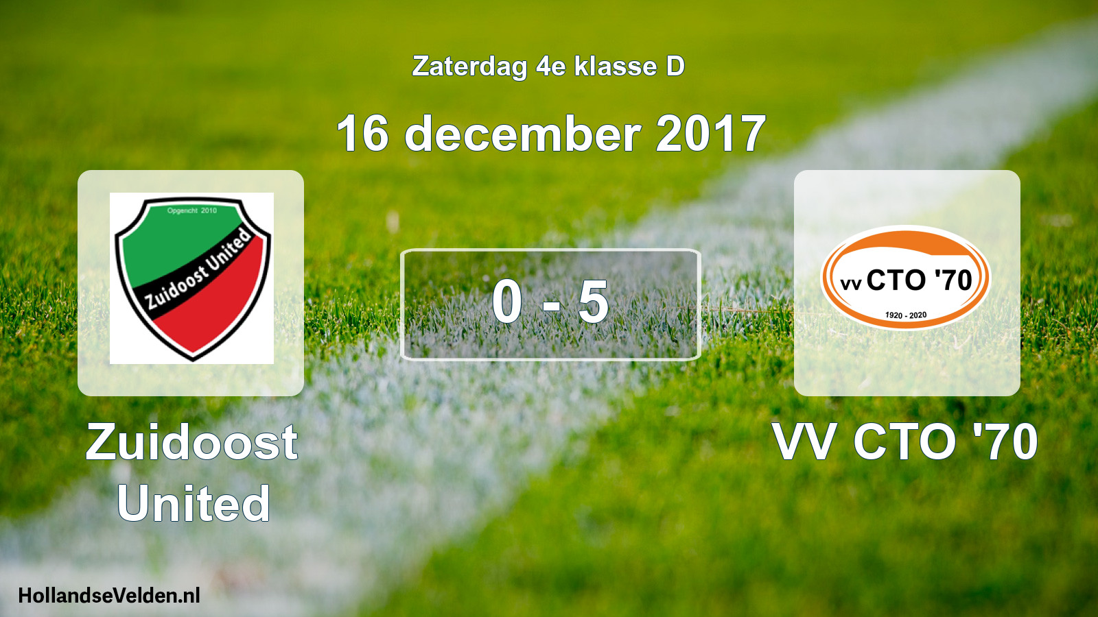 Total number of matches played: Zuidoost United - VV CTO '70 0 - 5 (16 December 2017)