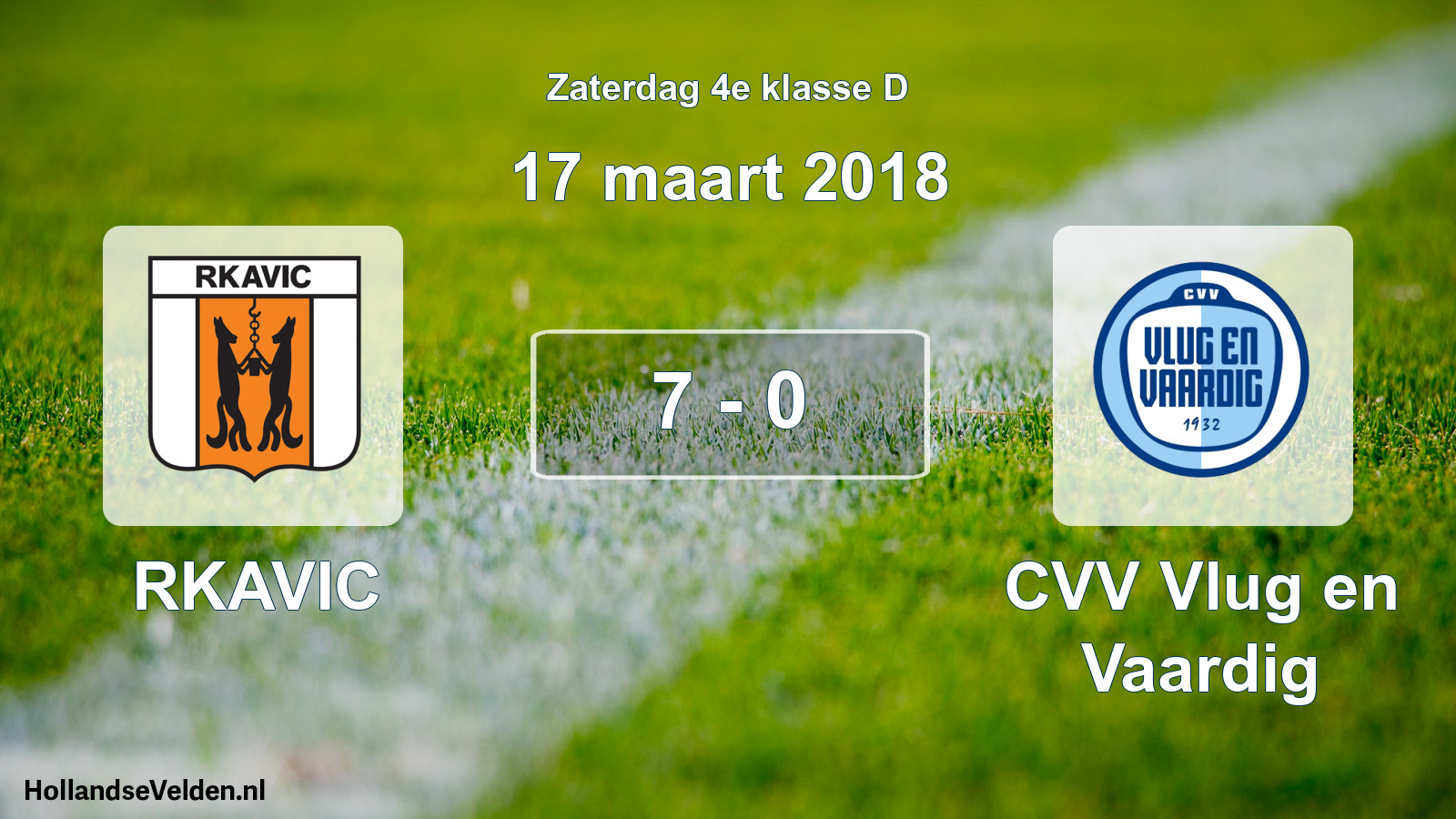Total number of matches played: RKAVIC - CVV Vlug en Vaardig 7 - 0 (17 March 2018)