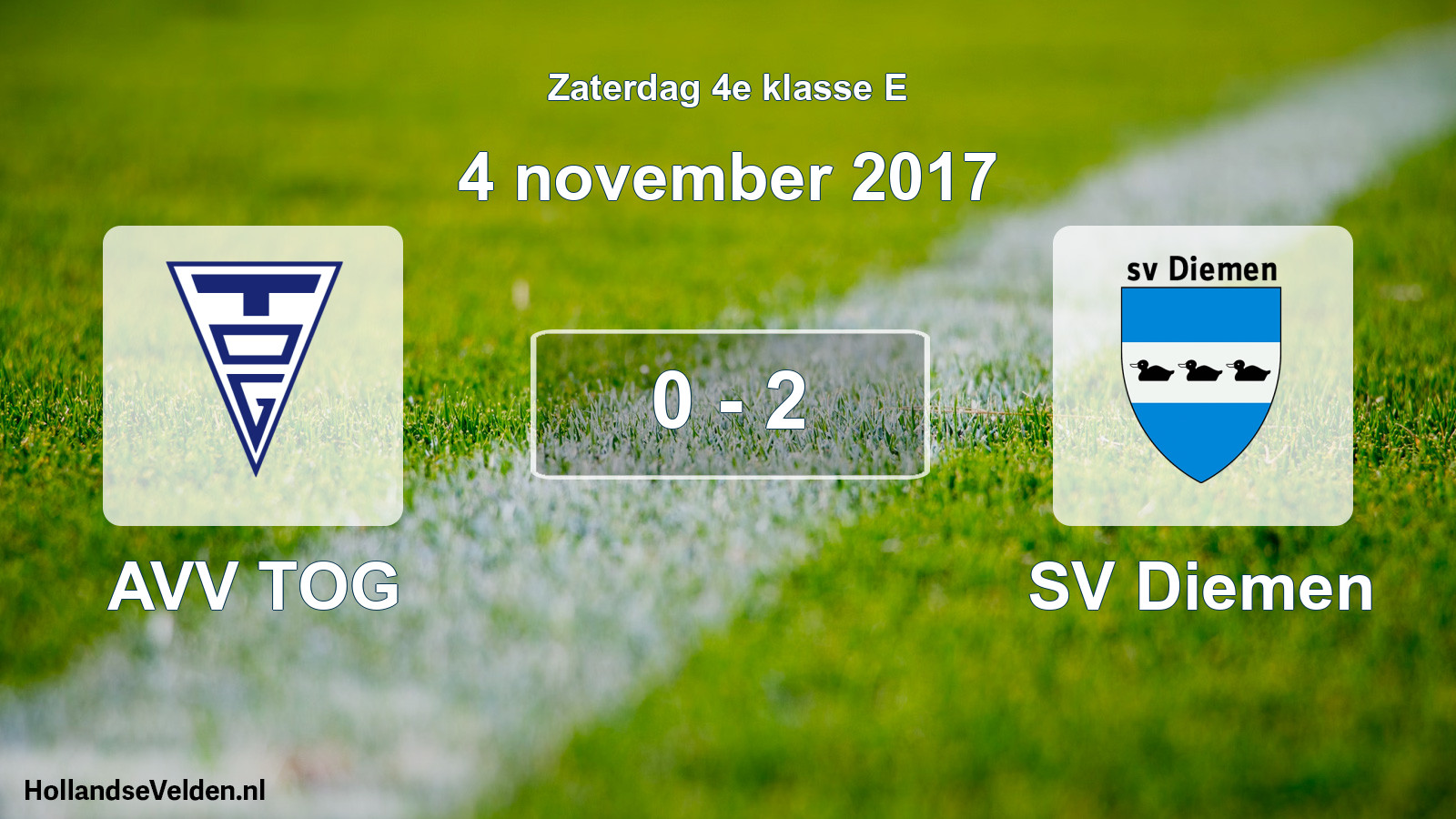 Total number of matches played: AVV TOG - SV Diemen 0 - 2 (4 November 2017)