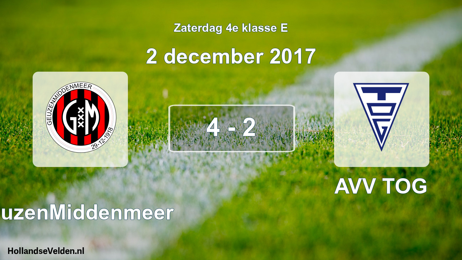 Total number of matches played: GeuzenMiddenmeer - AVV TOG 4 - 2 (2 December 2017)