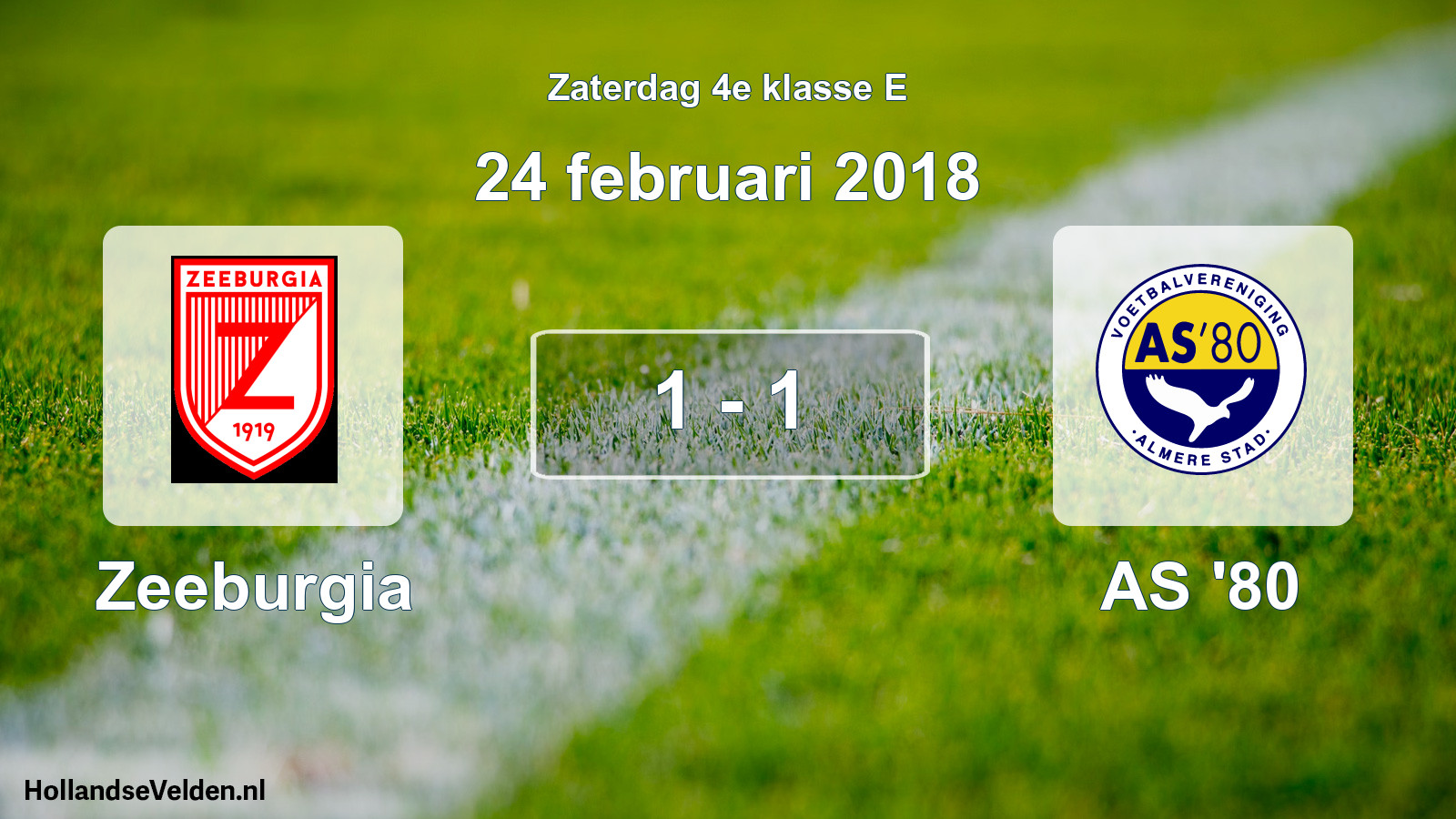 Total number of matches played: Zeeburgia - AS '80 1 - 1 (24 February 2018)