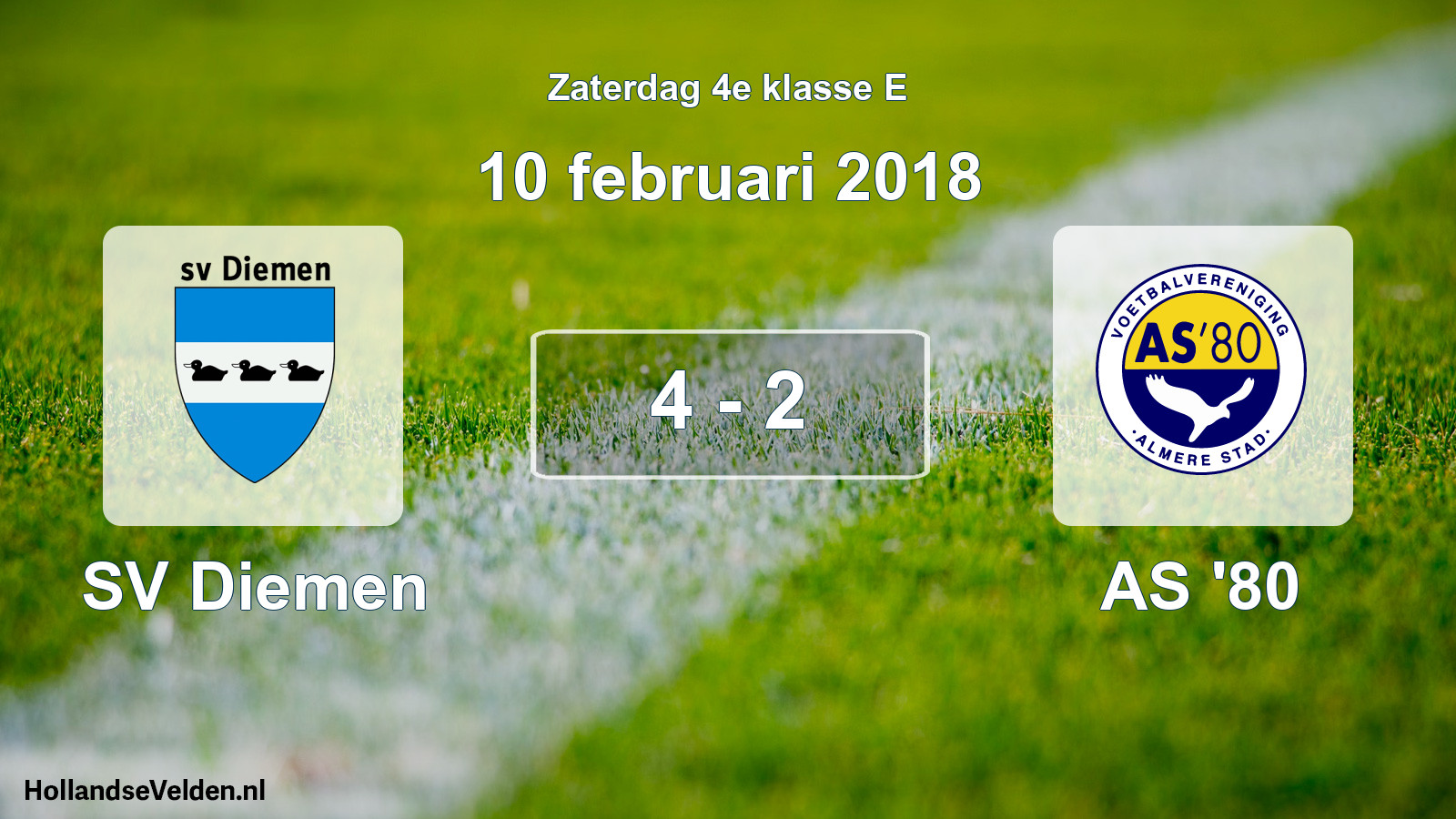 Total number of matches played: SV Diemen - AS '80 4 - 2 (10 February 2018)