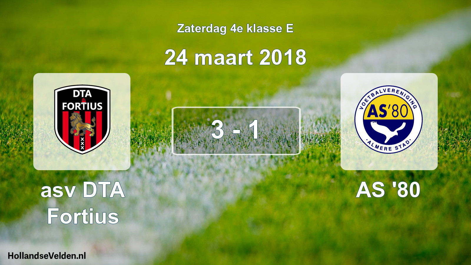 Total number of matches played: asv DTA Fortius - AS '80 3 - 1 (24 March 2018)