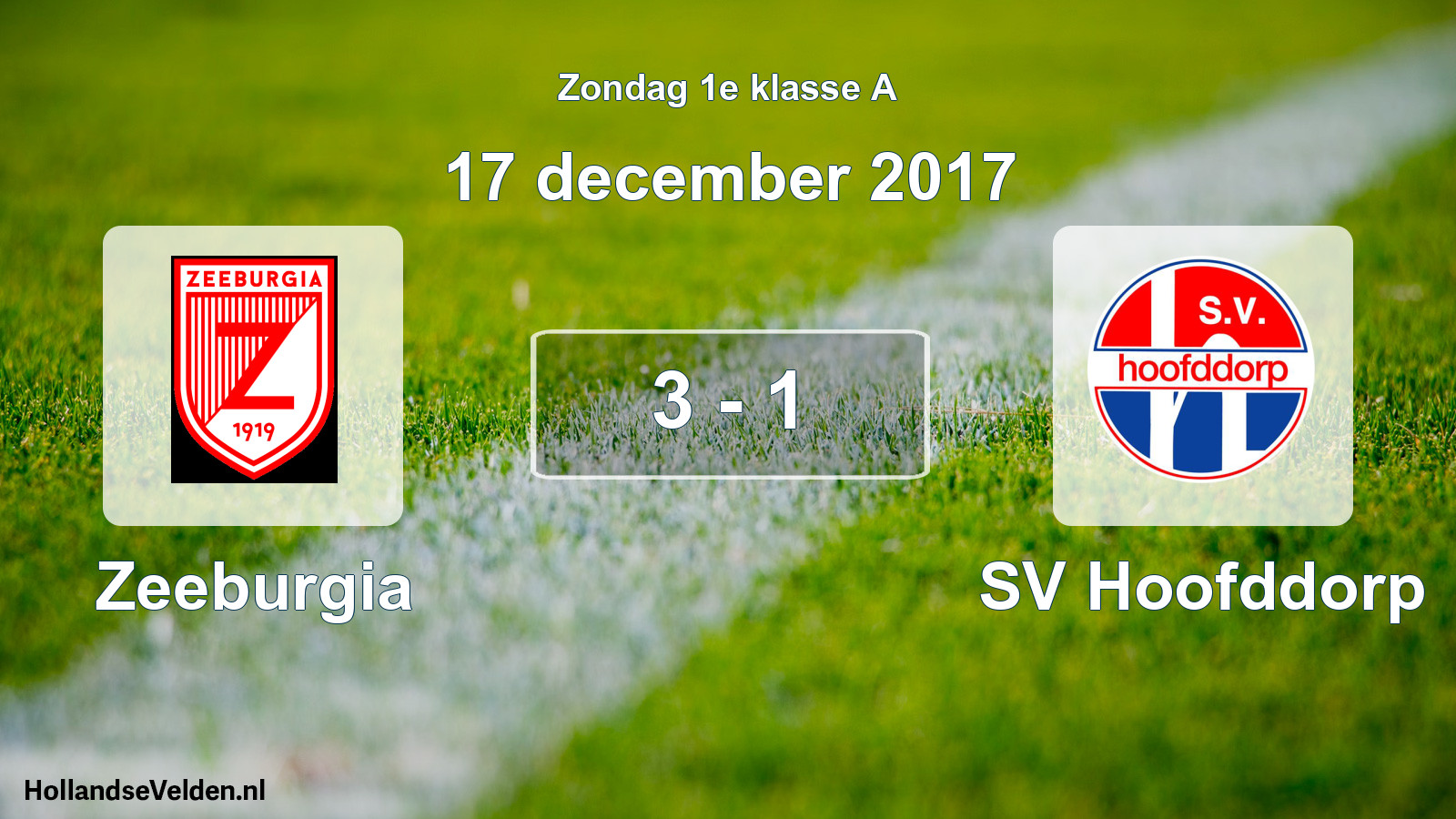 Total number of matches played: Zeeburgia - SV Hoofddorp 3 - 1 (17 December 2017)