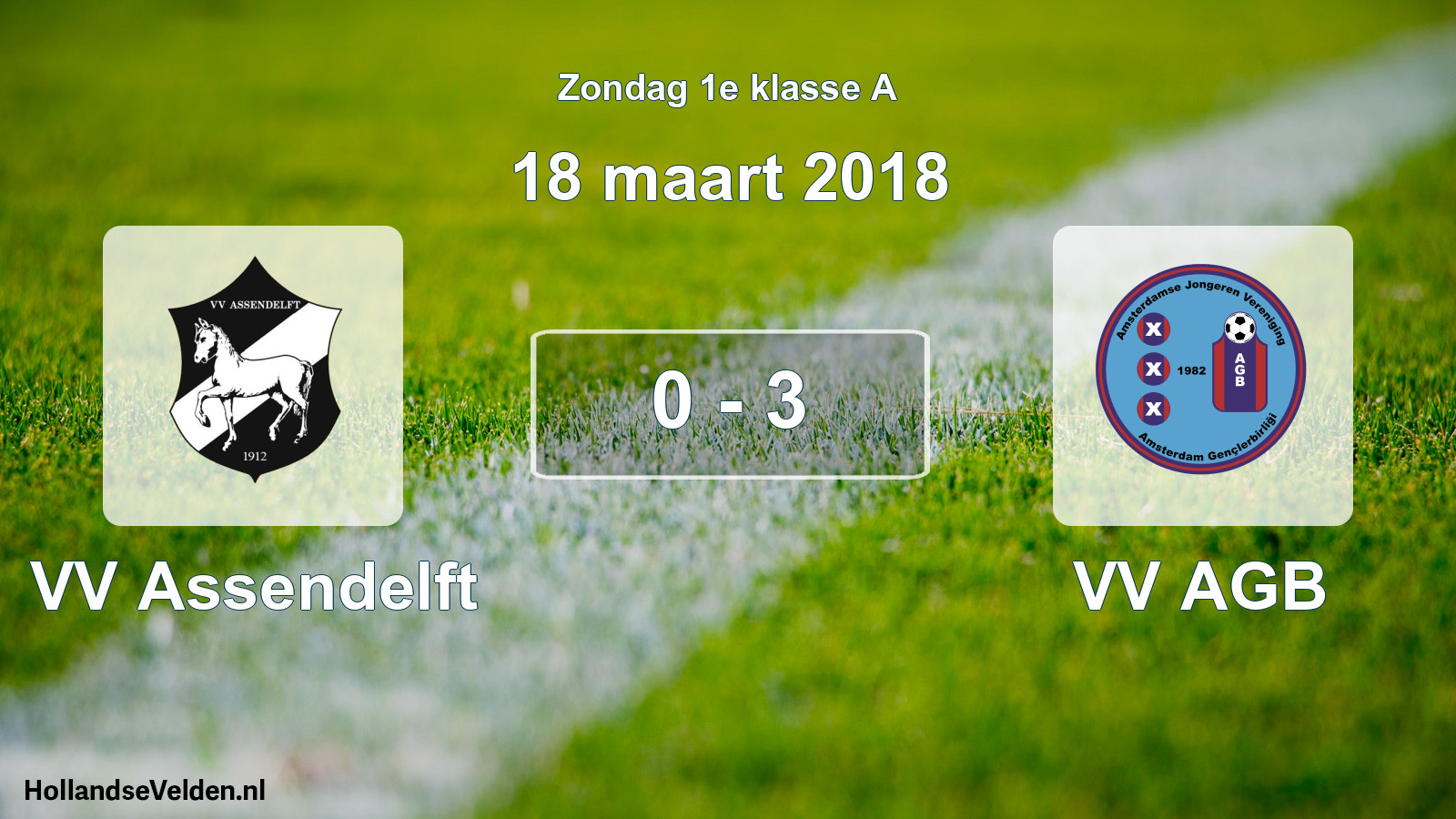 Total number of matches played: VV Assendelft - VV AGB 0 - 3 (18 March 2018)