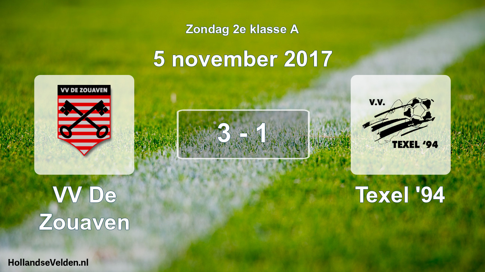 Total number of matches played: VV De Zouaven - Texel '94 3 - 1 (5 November 2017)