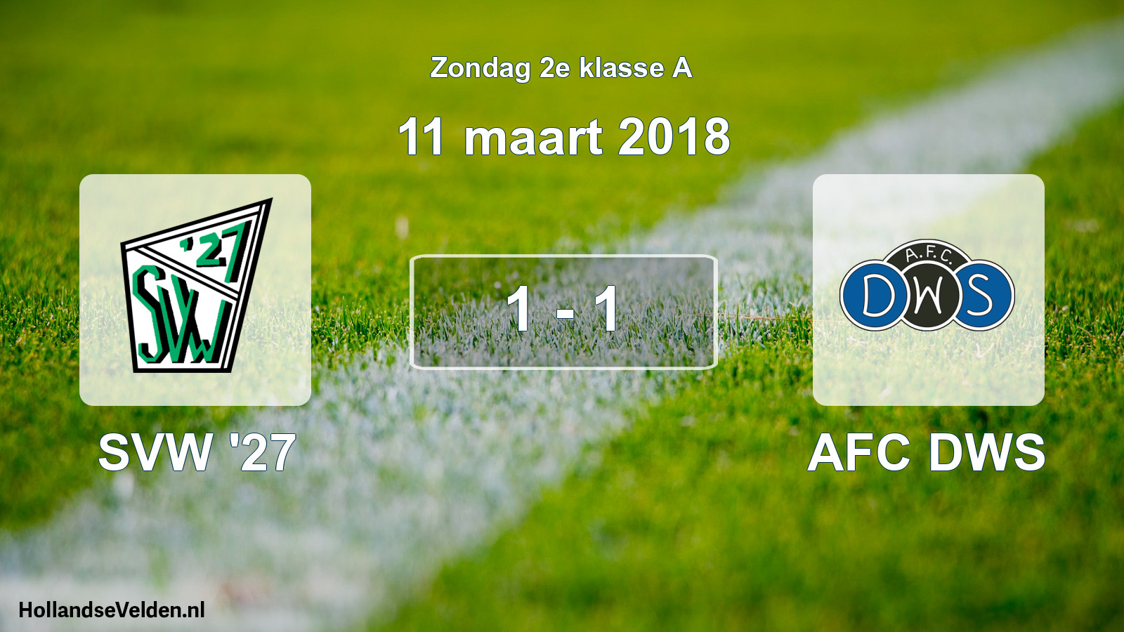 Total number of matches played: SVW '27 - AFC DWS 1 - 1 (11 March 2018)