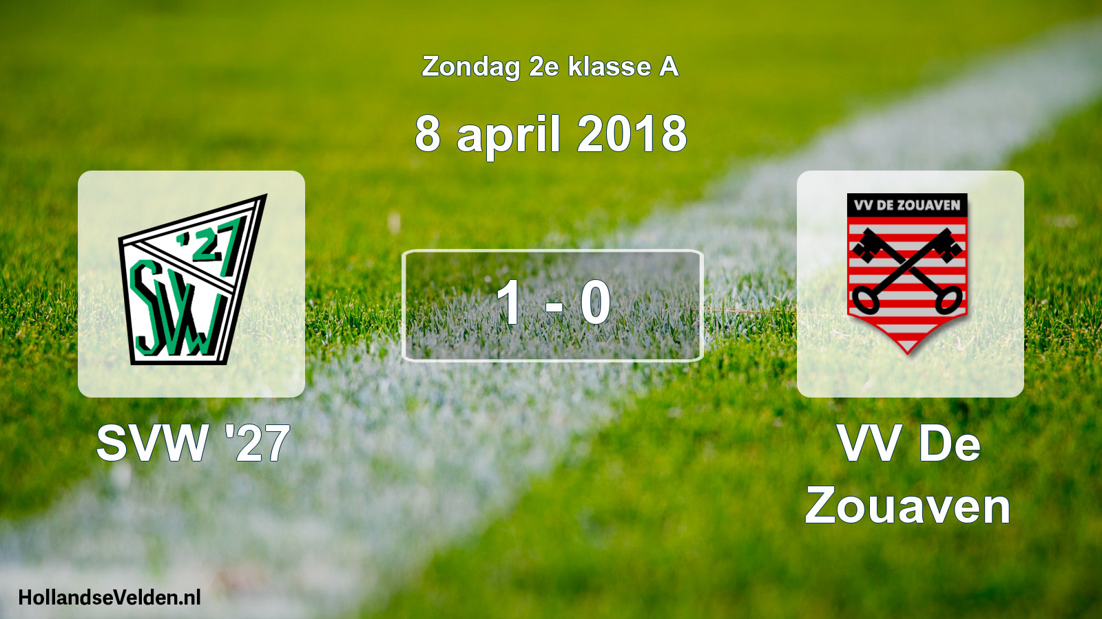 Total number of matches played: SVW '27 - VV De Zouaven 1 - 0 (8 April 2018)